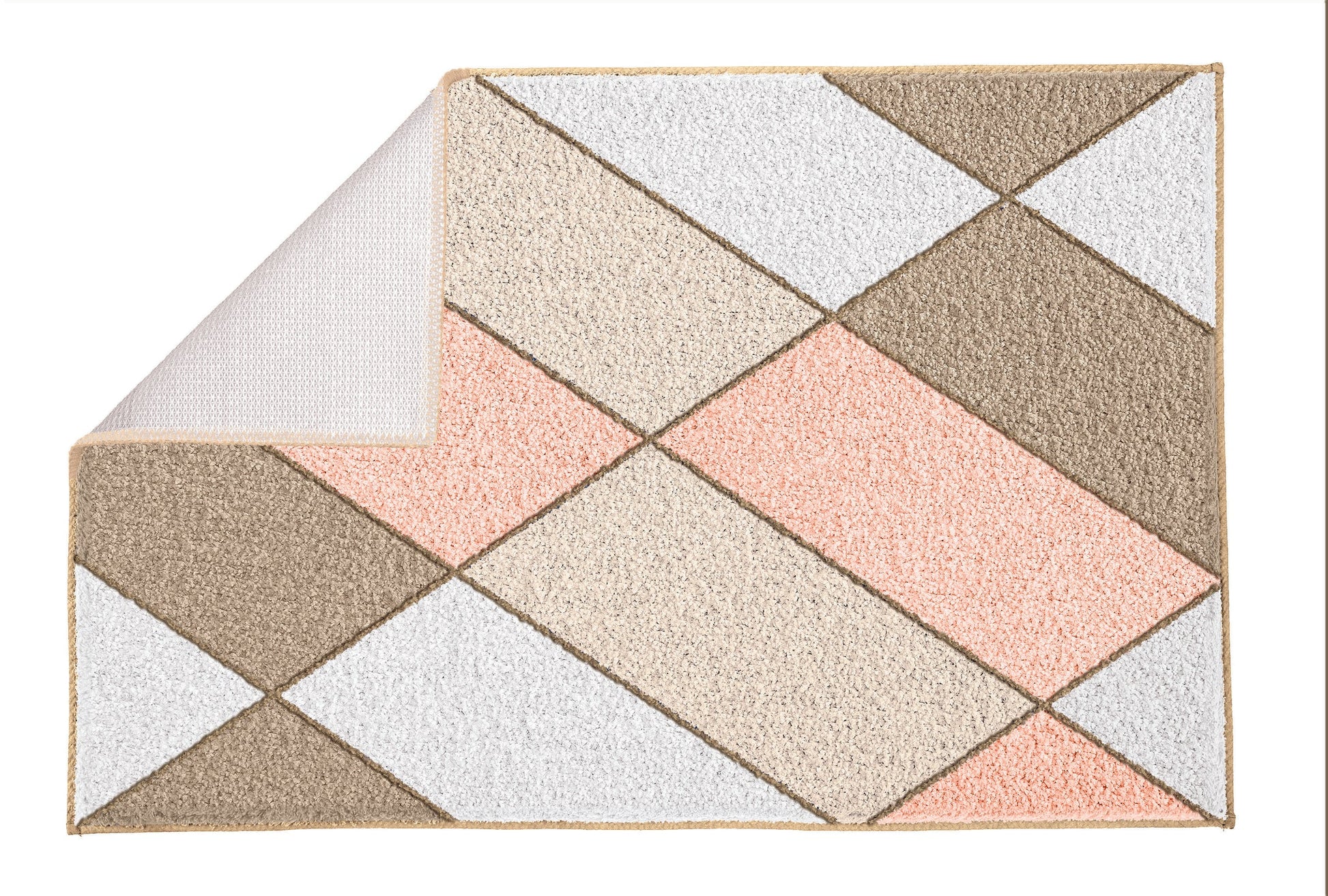 Badematte mit geometrischem Muster in Beige, Braun, Weiß und Rosa