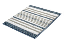 Rechteckige Badematte mit blauen, grauen und weißen Streifen Muster