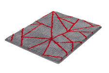 Graue Badematte mit roten, geometrischen Linien im modernen Design