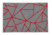 Badteppich BONDI Rubin 60 x 90 cm in Grau mit roten Linien ist von oben zu sehen.