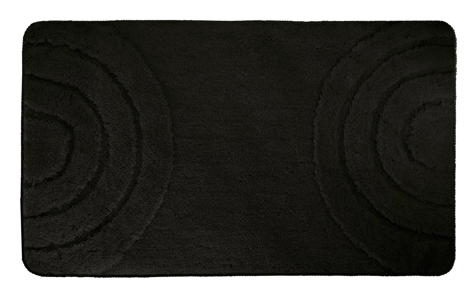 Schwarzer rechteckiger Badteppich mit dezent kreisförmiger Struktur