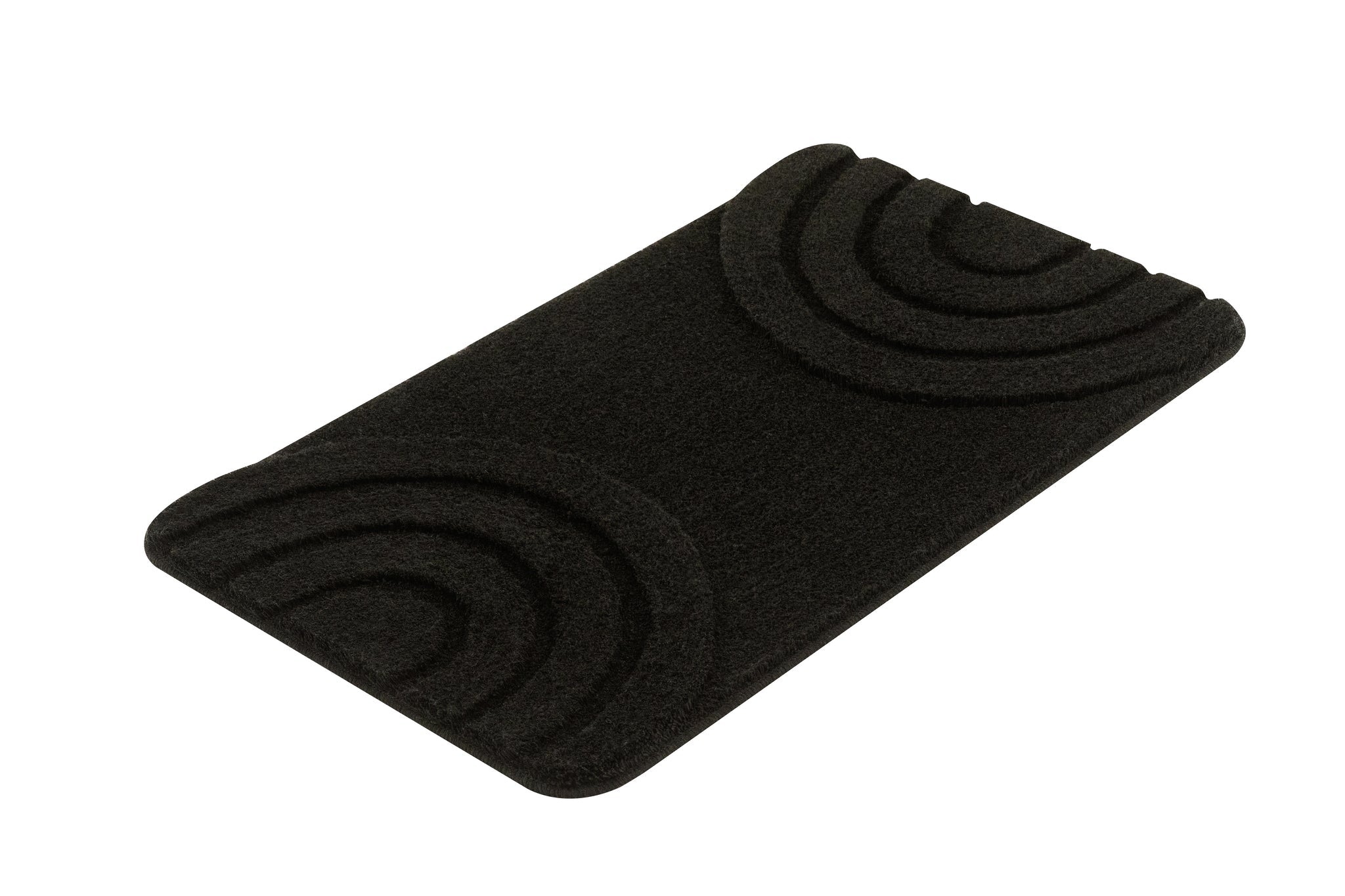 Schwarze rechteckige Badematte mit stylischem reliefartigem Bogenmuster