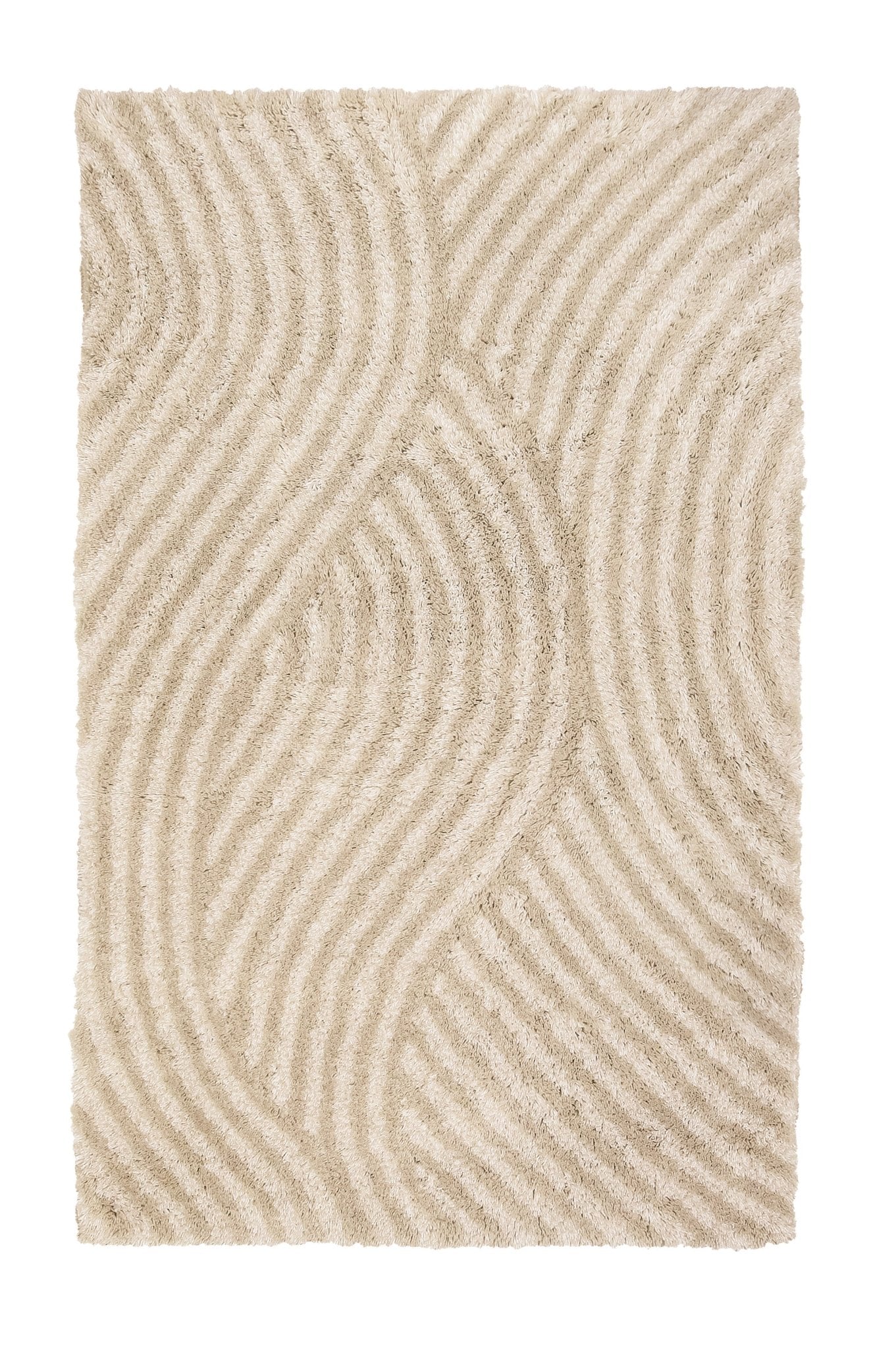 Beiger rechteckiger Badteppich mit erhöhtem wellenförmigem Muster