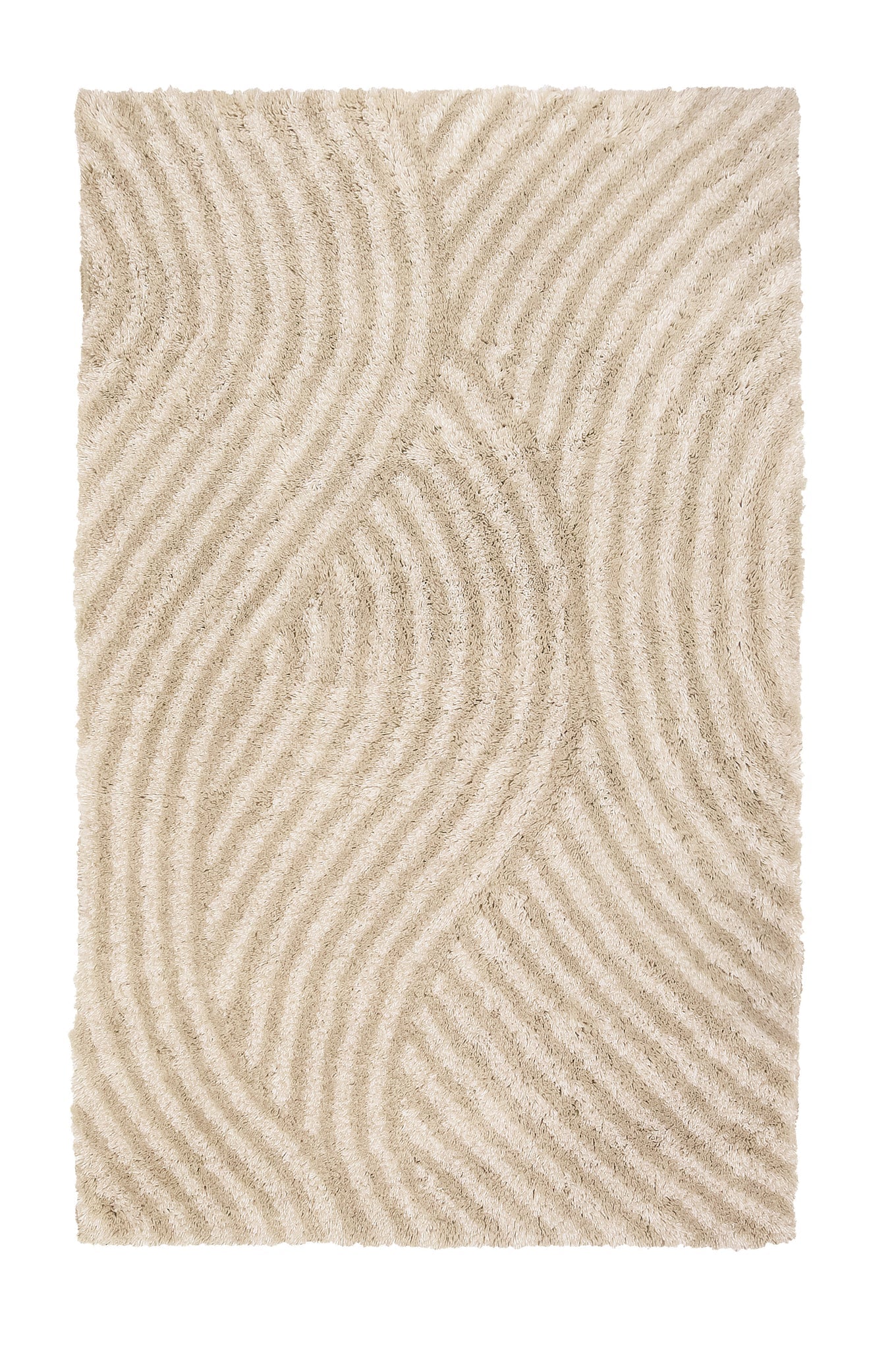 Beiger Badezimmerteppich mit hochflorigem, wellenförmigem Muster