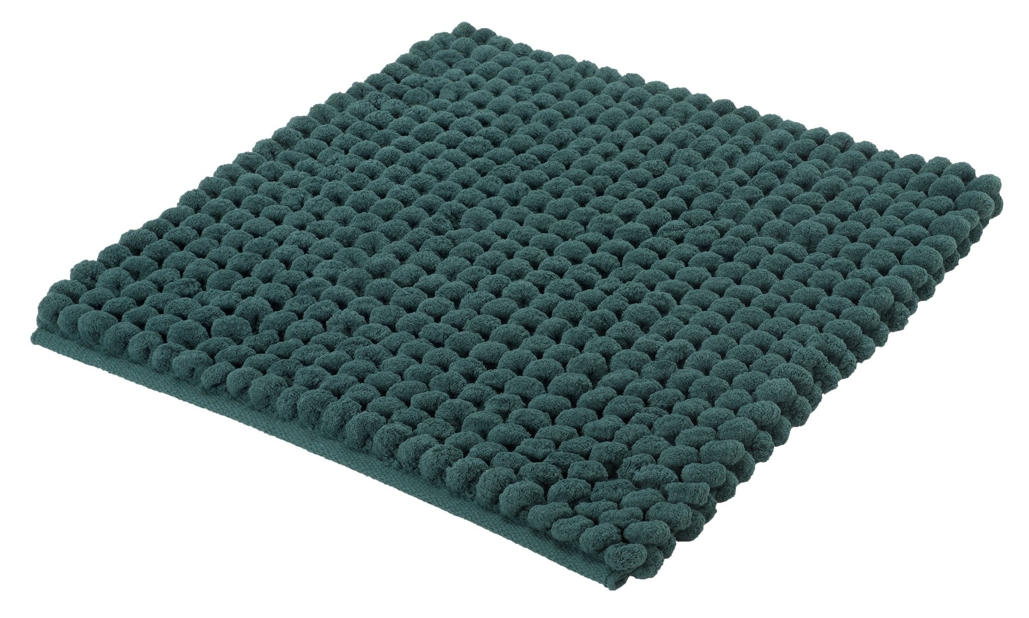 Quadratische, dunkelgrüne Badematte mit dicht aneinandergereihten Noppen