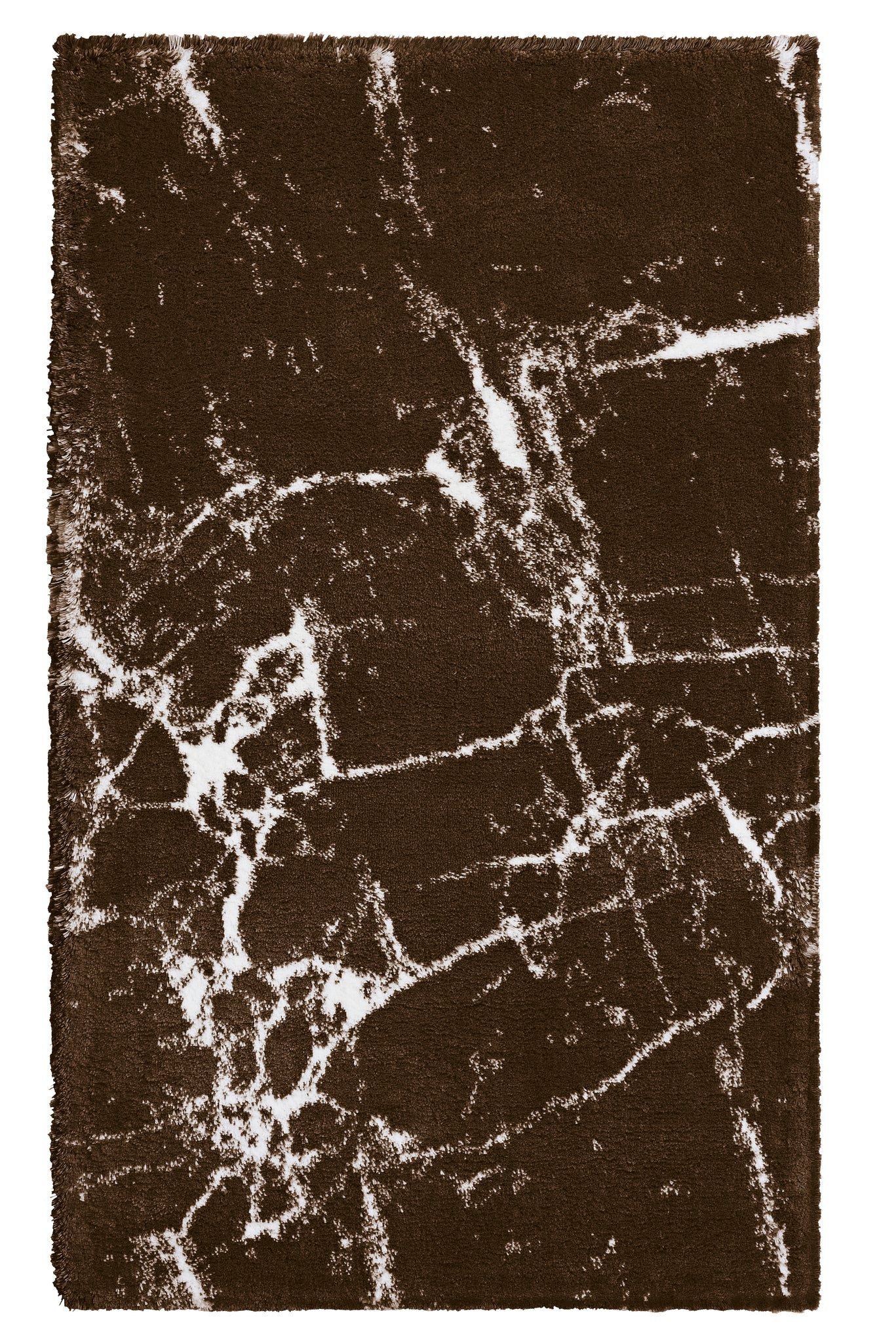Brauner Badteppich mit weißem, marmoriertem Linienmuster auf Flauschflor