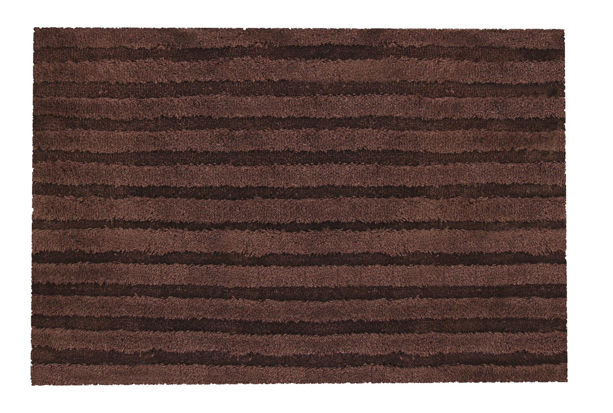 Rechteckige braune Badematte mit flauschigen, dunklen Streifen-Textur