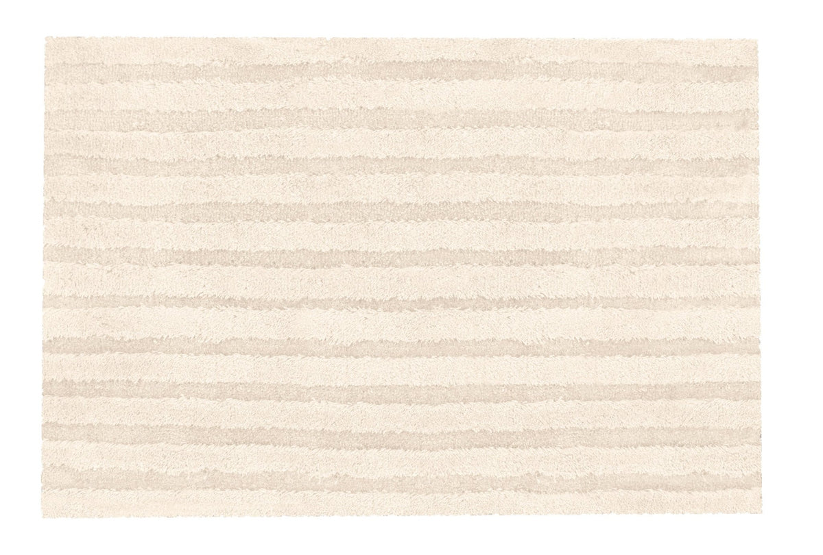 Beiger, quadratischer Badteppich mit dezentem Streifenmuster in Beige