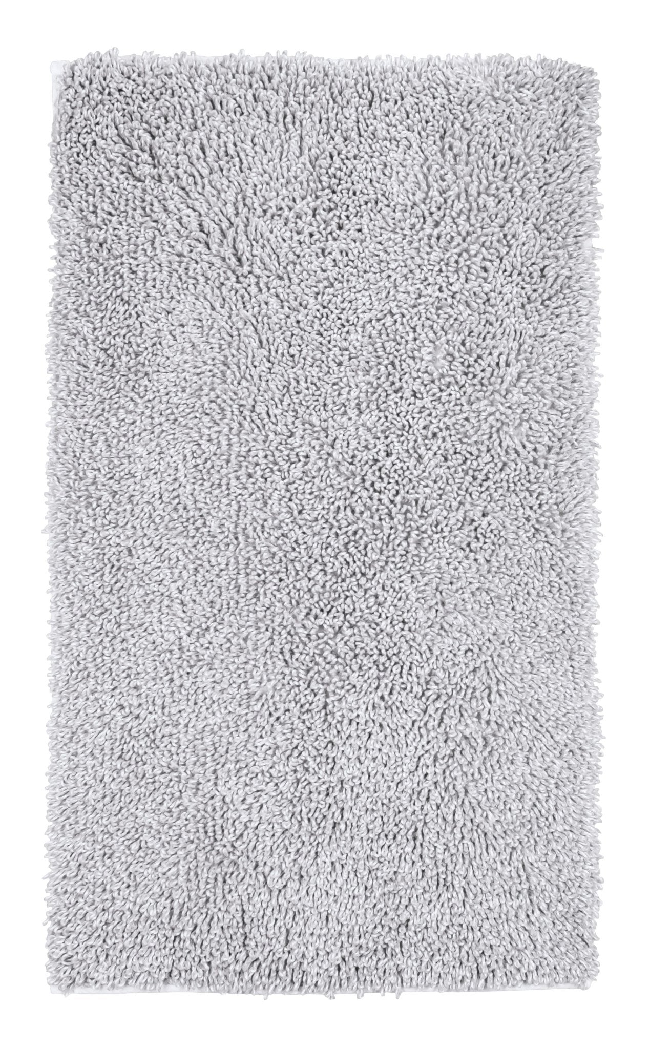 Silbergrauer Badteppich DANA in 70 x 120 cm liegt flach mit weicher Hochflor-Oberfläche.