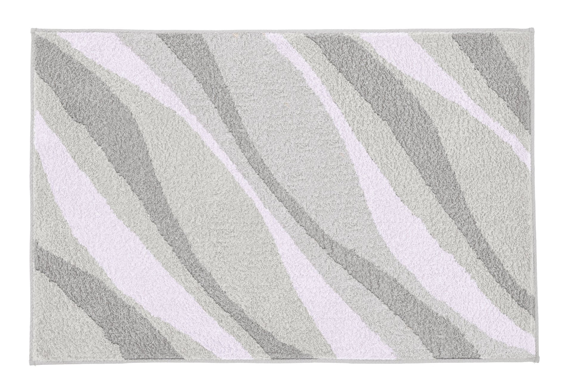 Badematte mit zarten welligen Streifen in Grau, Hellgrau und Weiß
