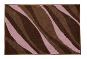 Rechteckige Badematte mit braunen und rosa welligen Streifen Muster