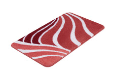 Rechteckige Badematte in Rot und Weiß mit geschwungenem Wellenmuster