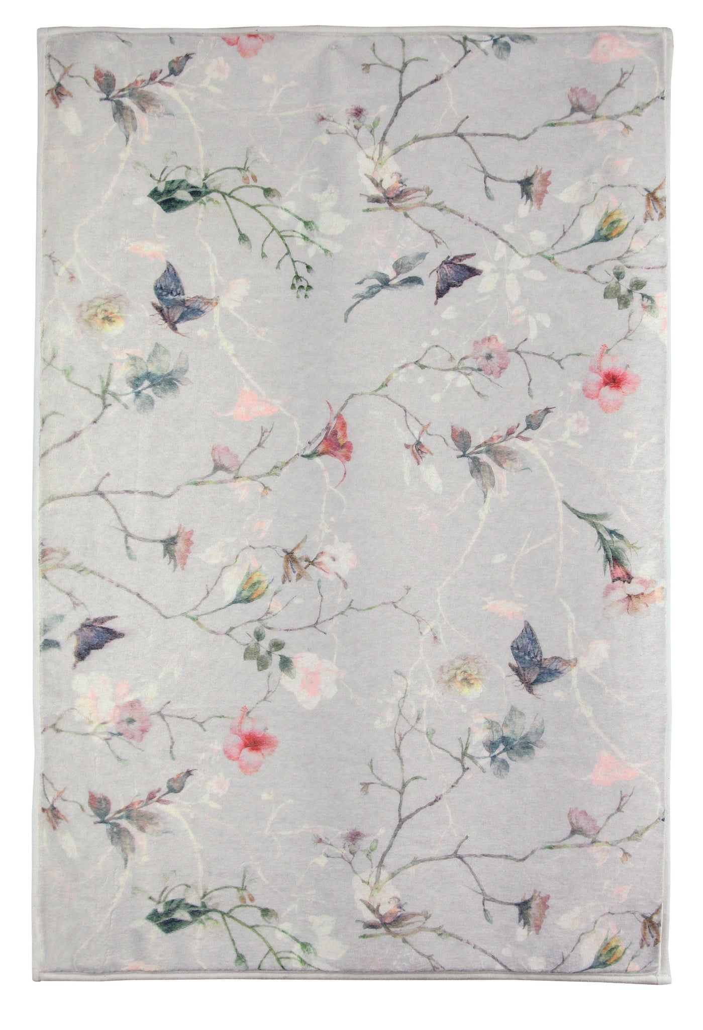 Badteppich FLORES Multicolor 50 x 60 cm zeigt florales Muster auf hellem Grund.