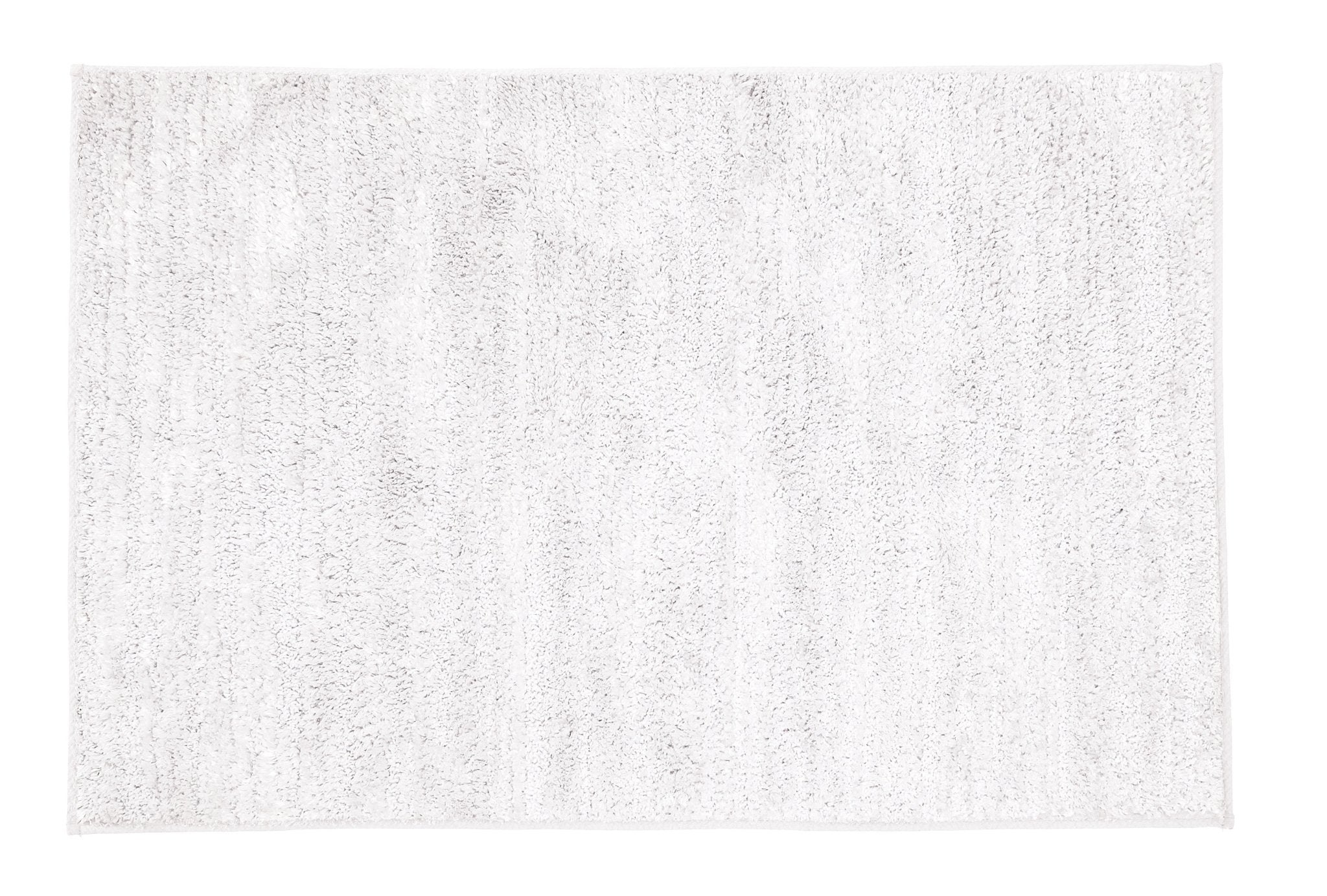Rechteckige, flauschige Badematte in Uni-Weiß auf hellem Hintergrund