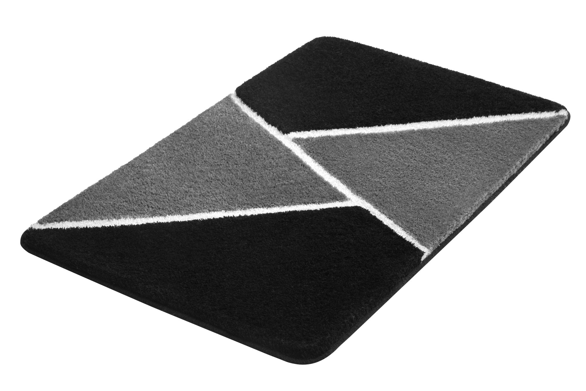 Rechteckige Badematte schwarz-grau mit weißen Linien, modern Design