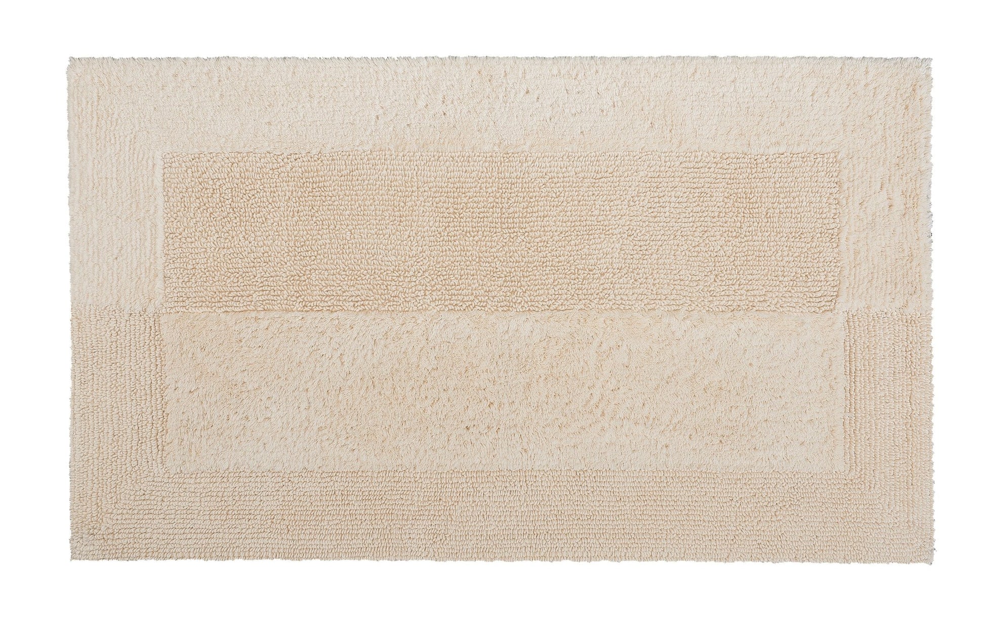 Rechteckige, flauschige Badematte in Beige mit dezentem Randdesign
