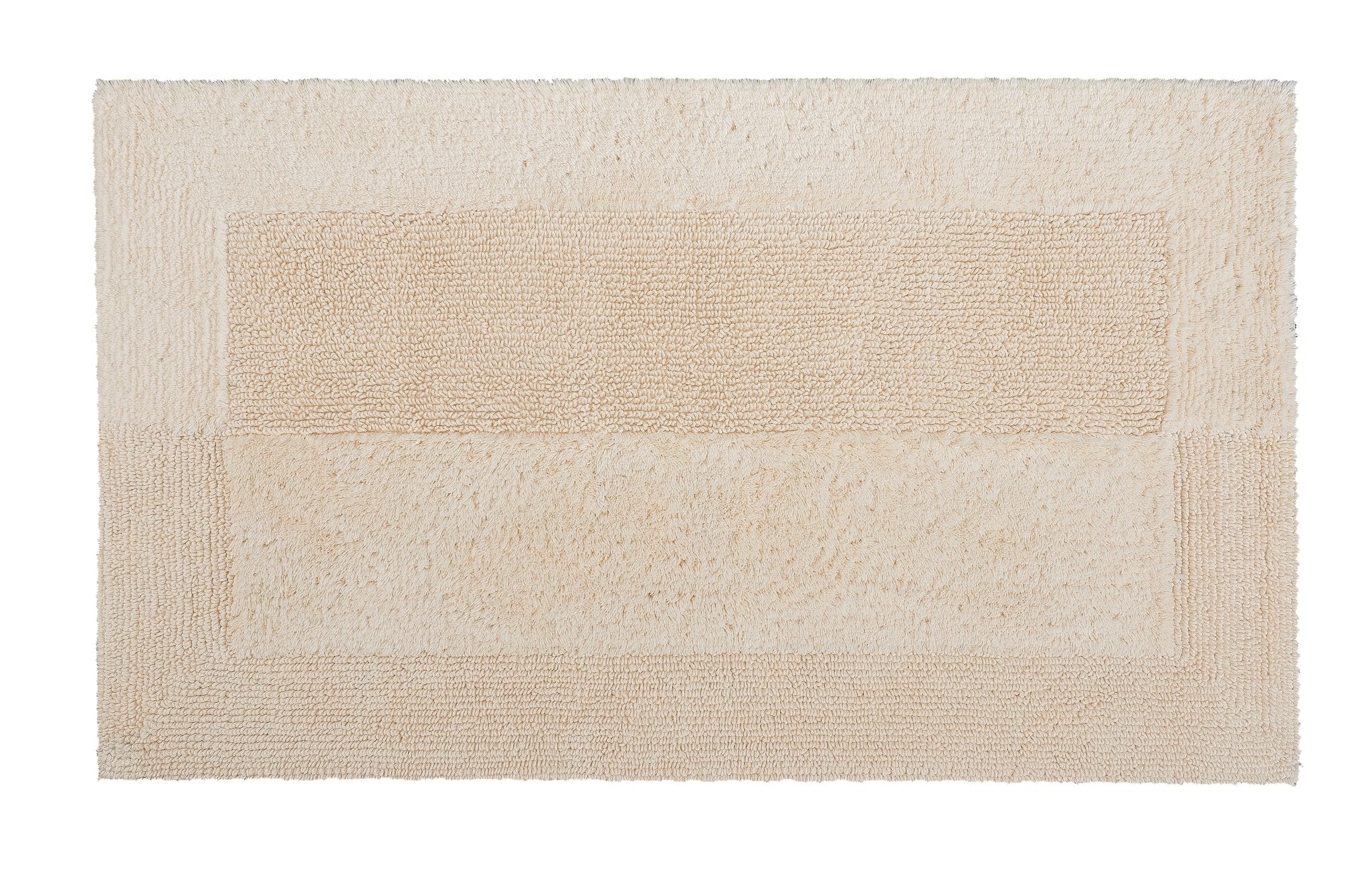 Rechteckige, flauschige Badematte in Beige mit dezentem Randdesign