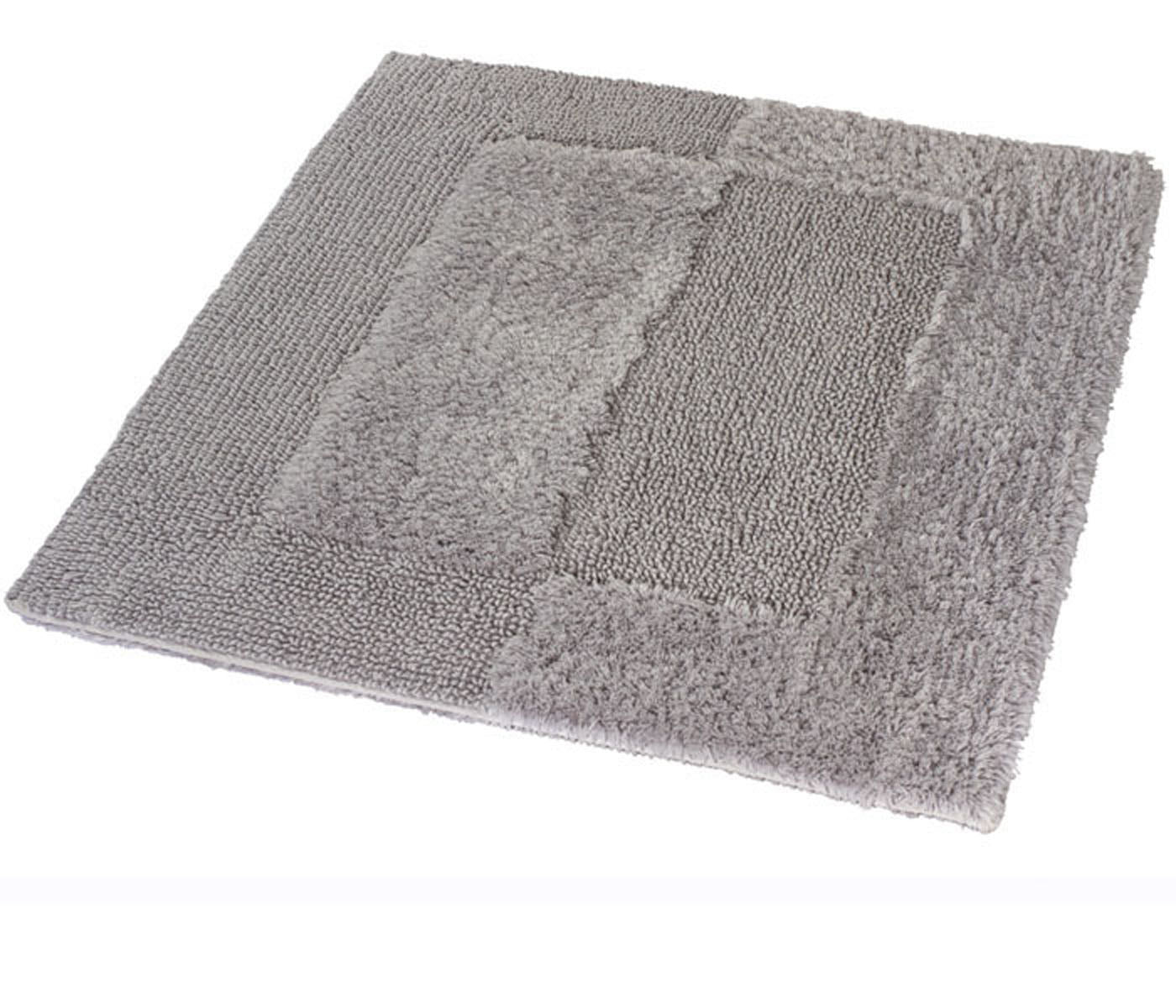 Quadratische graue Badematte mit weicher Hochflor-Oberfläche, strukturiert