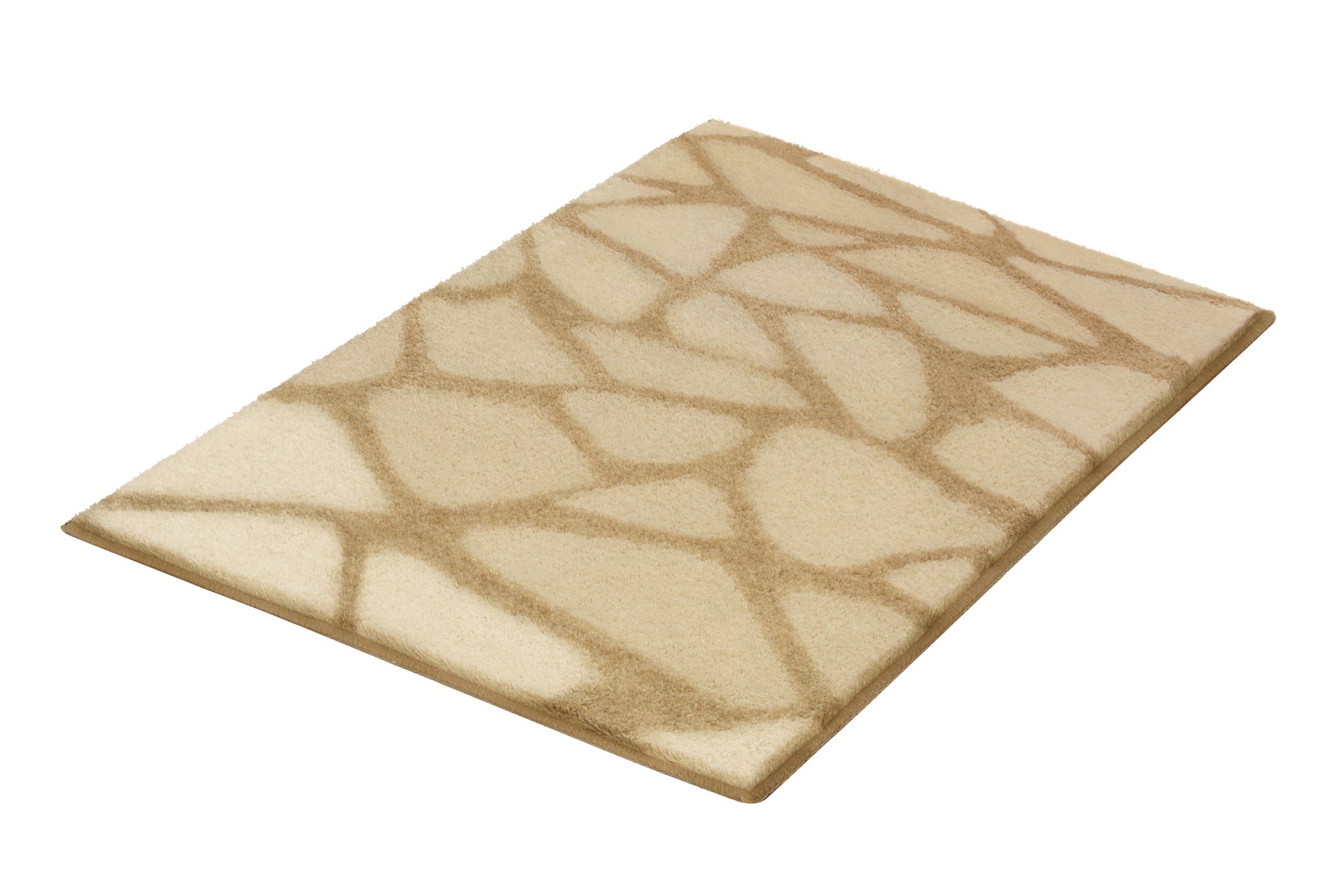 Rechteckige Badematte in Beige mit abstraktem Steinmuster aus Hochflor
