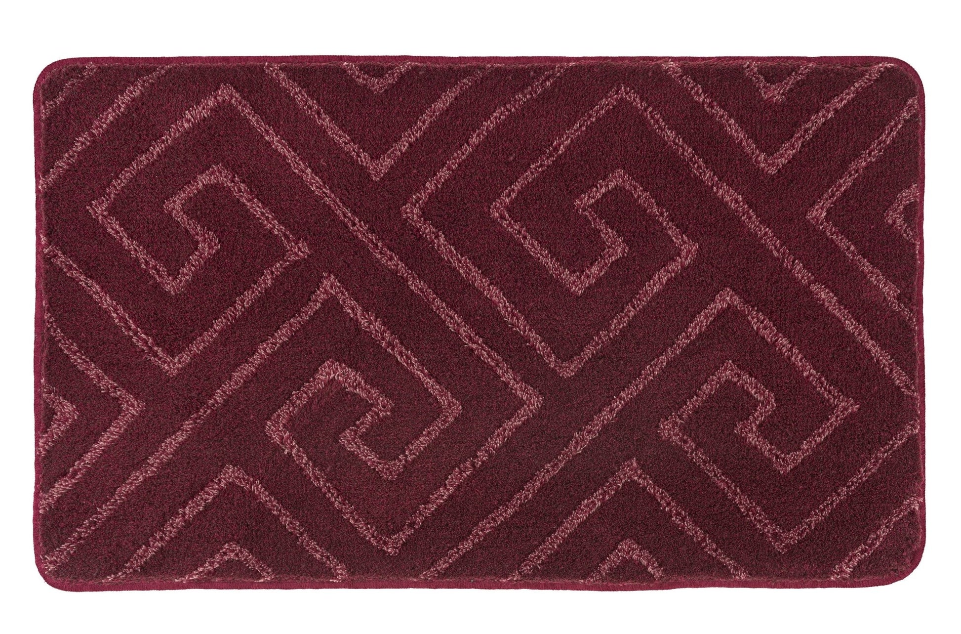 Bordeauxrote Badematte mit geometrischem Labyrinth-Muster aus Textil