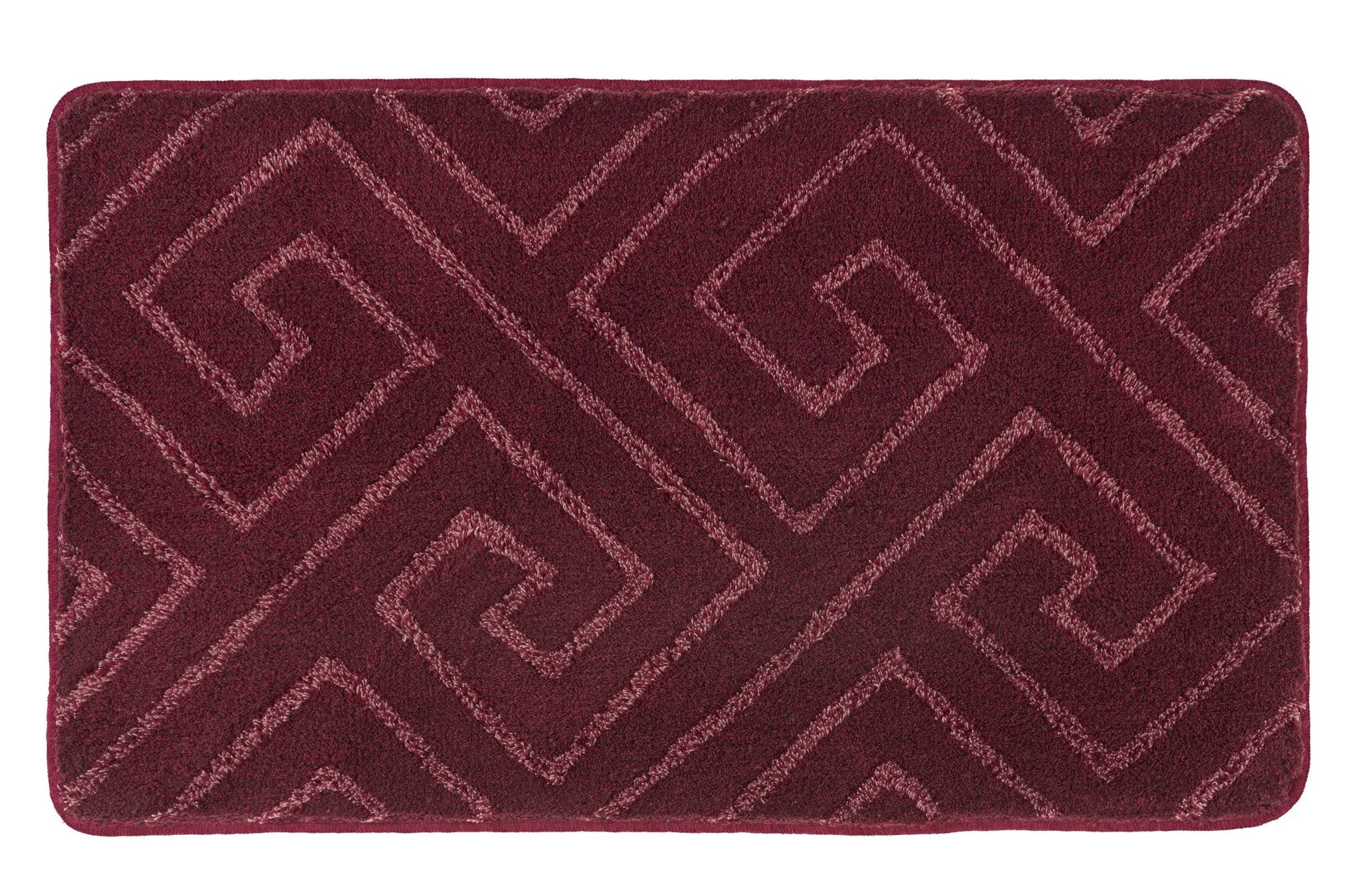 Bordeauxrote Badematte mit geometrischem Labyrinth-Muster aus Textil