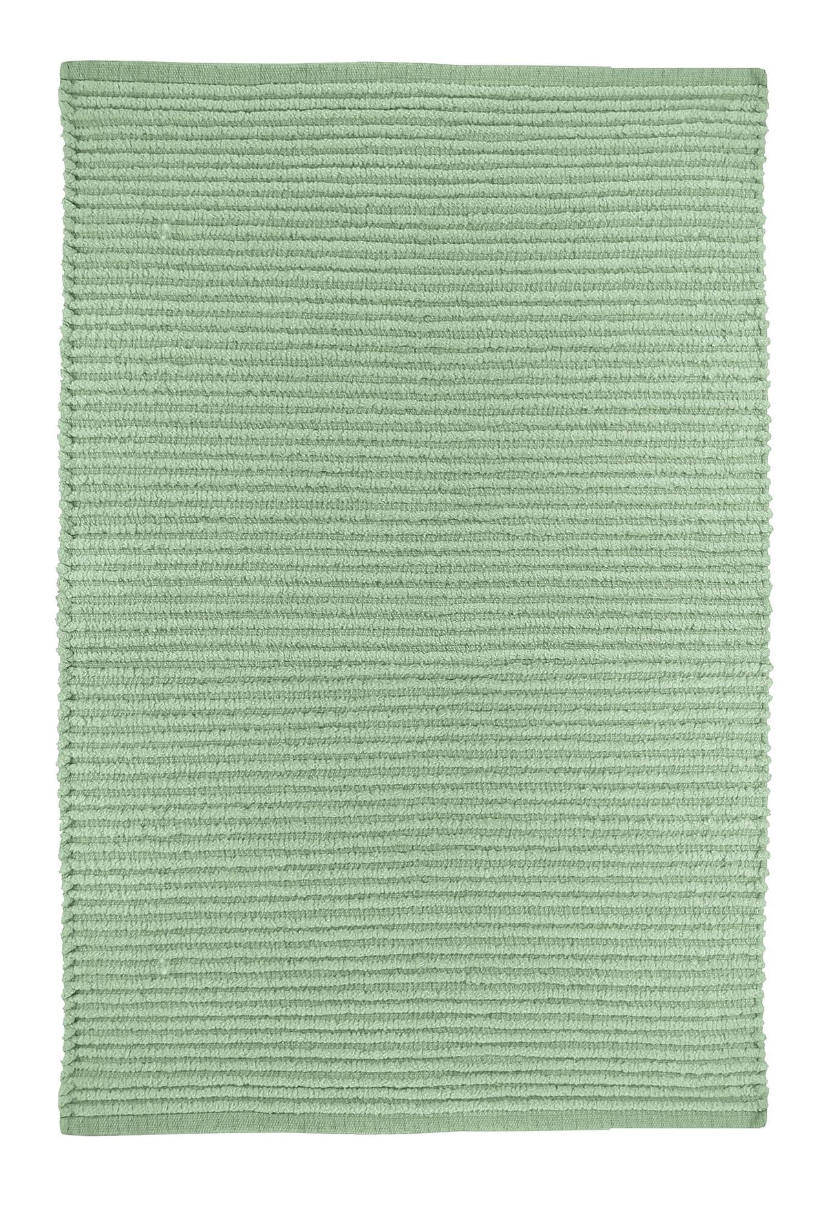 Hellgrüner Badteppich mit feiner Rippenstruktur in rechteckiger Form.