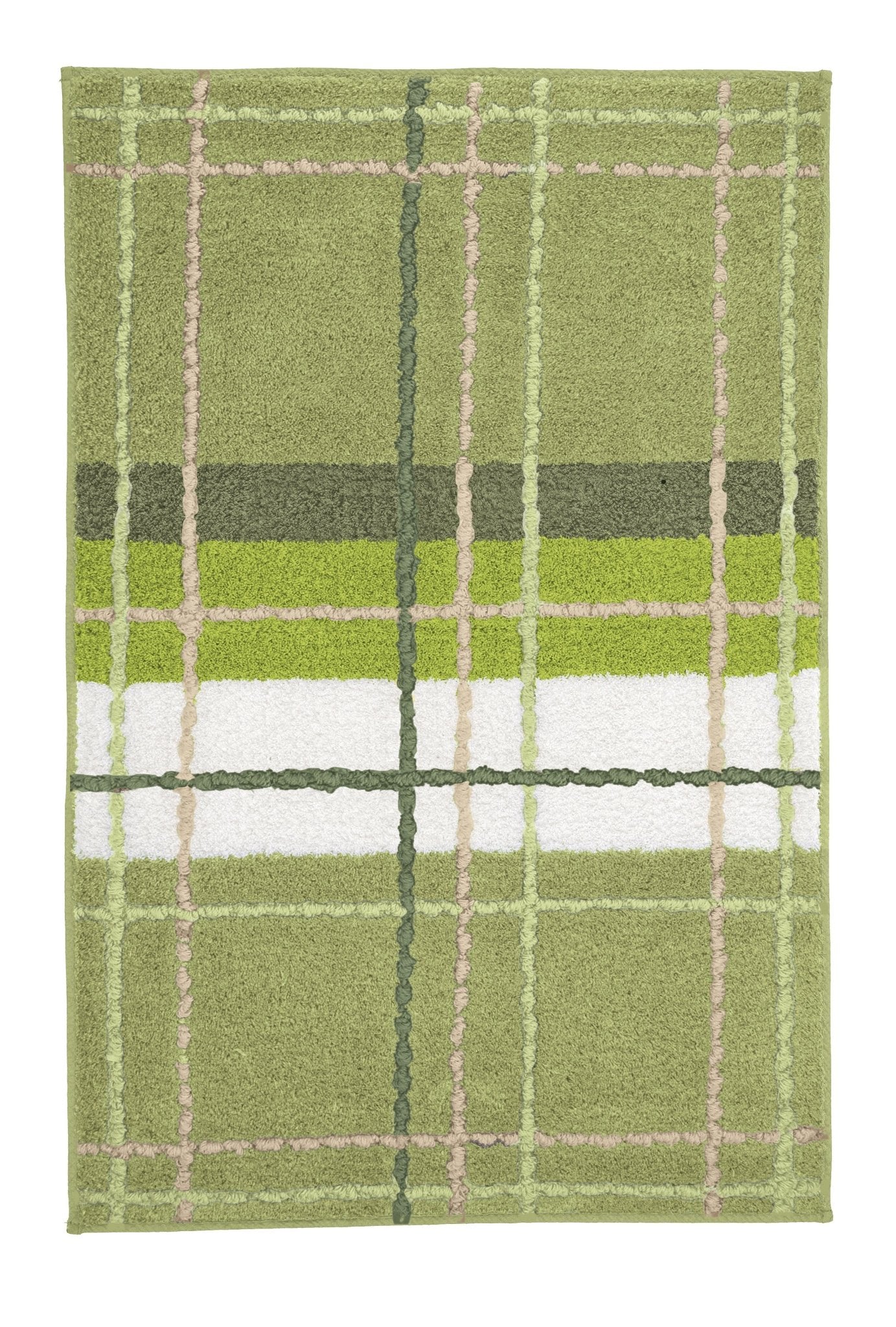 Grüner Badematten-Teppich mit kariertem Muster in Pastelltönen und Weiß