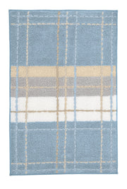 Hellblauer Badteppich mit kariertem Muster und breiten Querstreifen