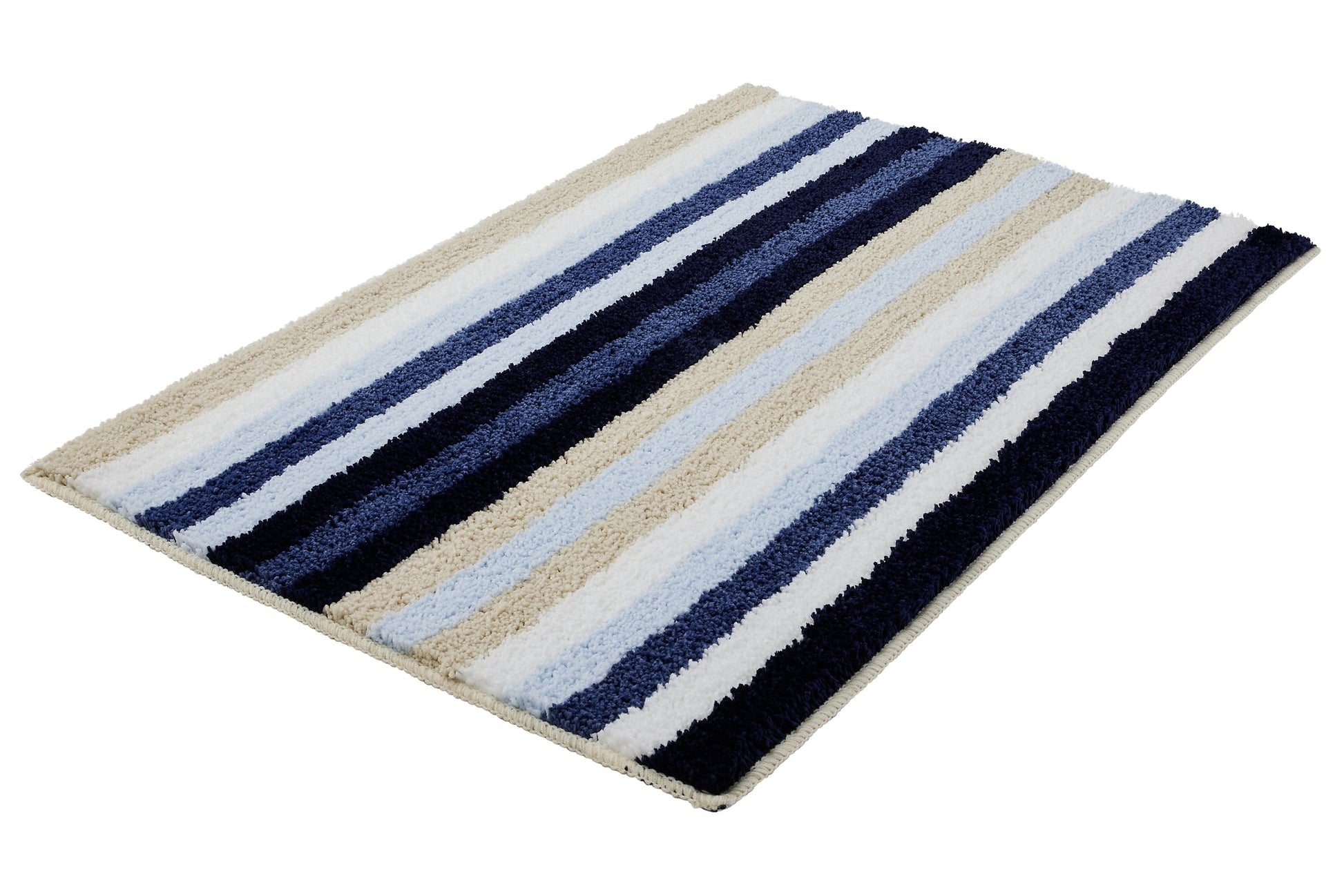 Rechteckiger Badematte mit breiten Streifen in Blau, Beige, Weiß