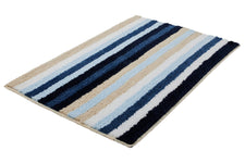 Rechteckiger Badteppich mit breiten Streifen in Blau, Beige, Weiß