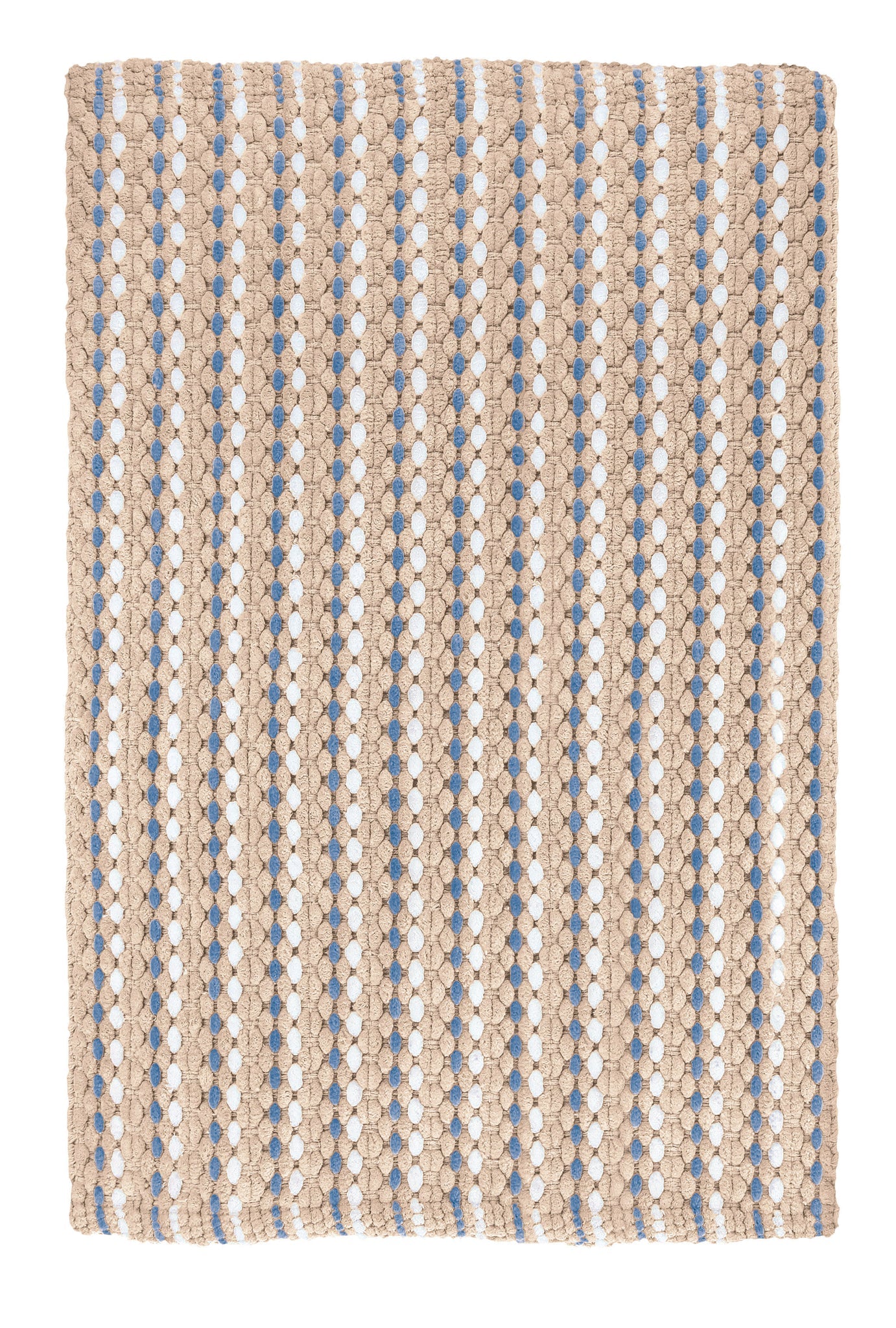 Geflochtene Badematte aus Baumwolle in Beige mit Blau und Weiß Akzenten