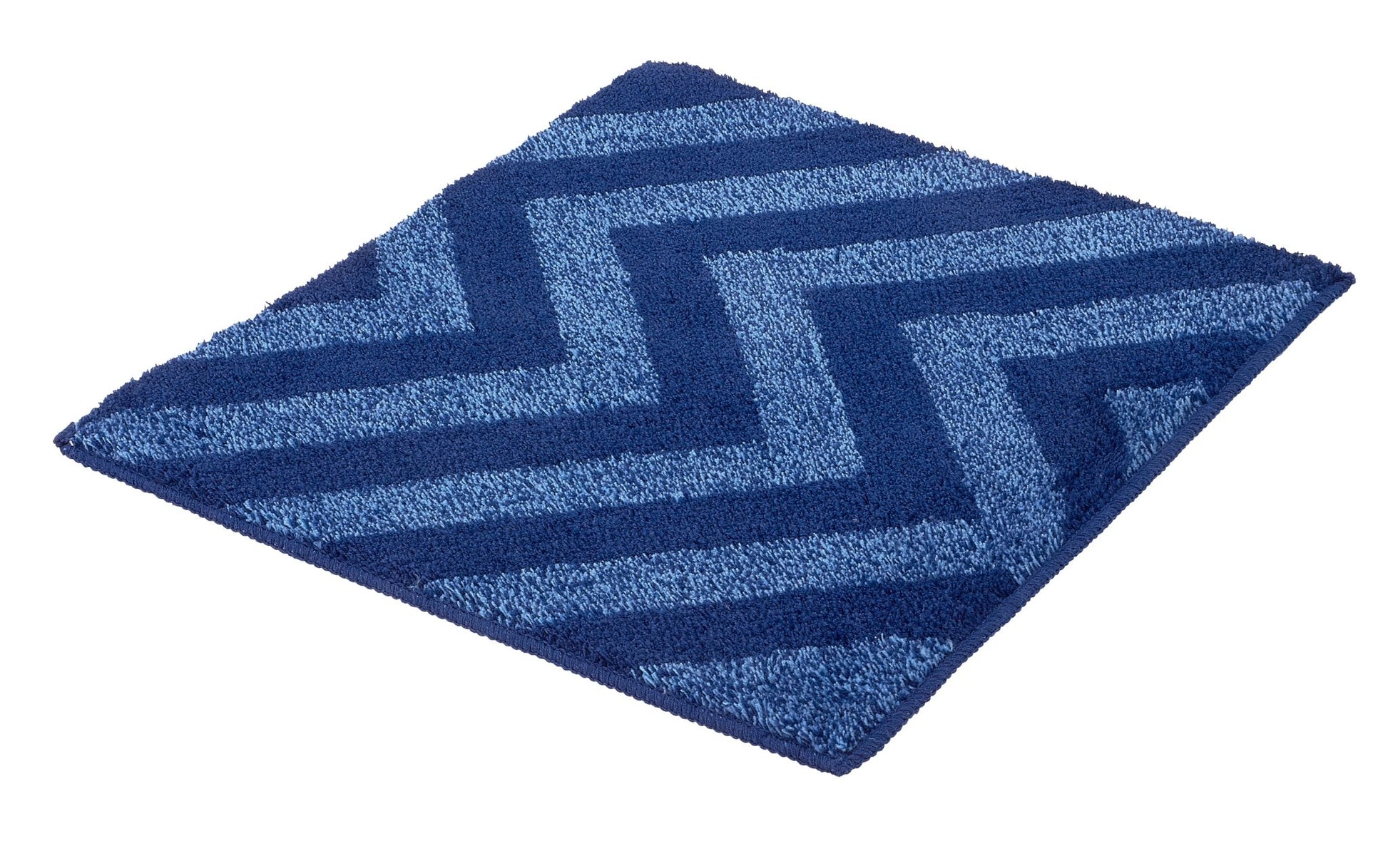 Quadratische blaue Badematte mit Zickzackmuster in zwei Blautönen
