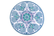Badteppich MANDALAY Multicolor rund 80 cm mit orientalischem Muster in Blau, Grün und Rosa von oben.