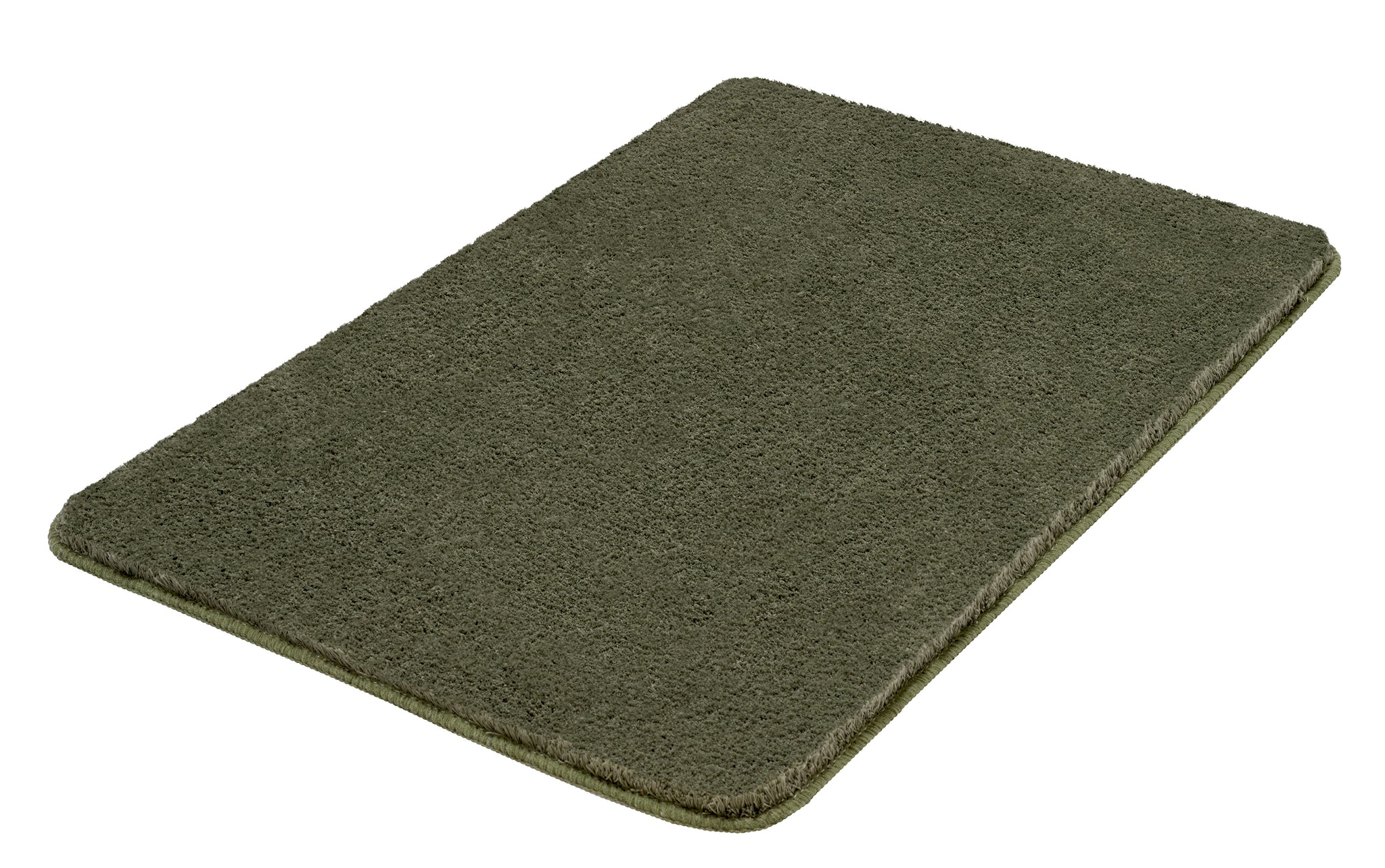 Badteppich MARCO Forest 60 x 90 cm liegt rechteckig in dunklem Grün auf hellem Untergrund.