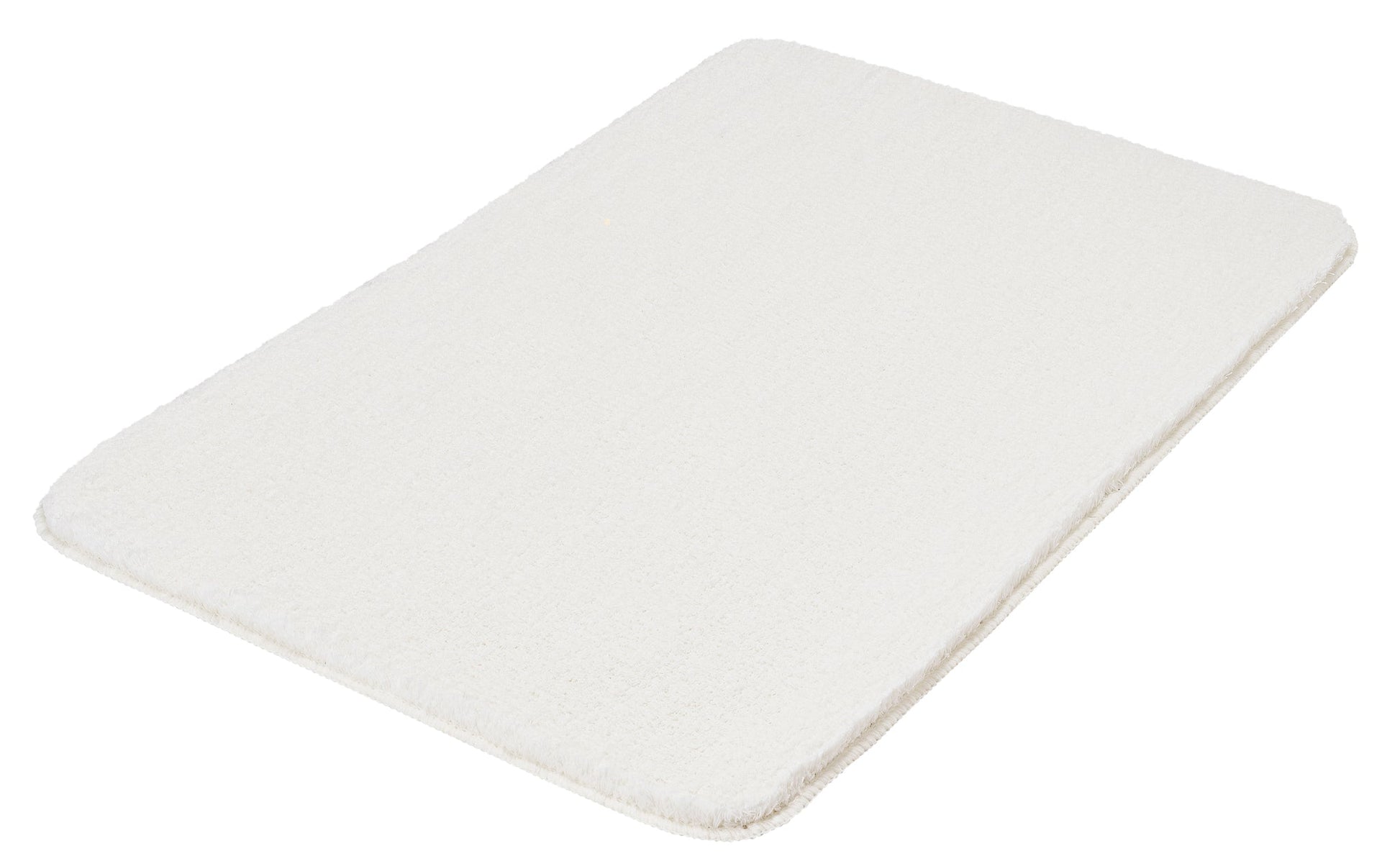 Badteppich MARCO in Weiß mit 60 x 90 cm liegt rechteckig auf hellem Untergrund.