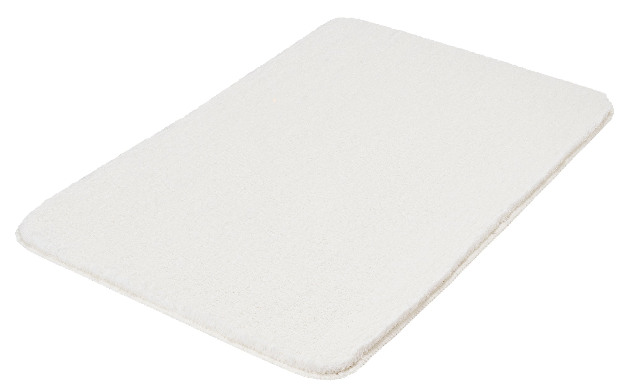 Badteppich MARCO in Weiß mit 60 x 90 cm liegt rechteckig auf hellem Untergrund.