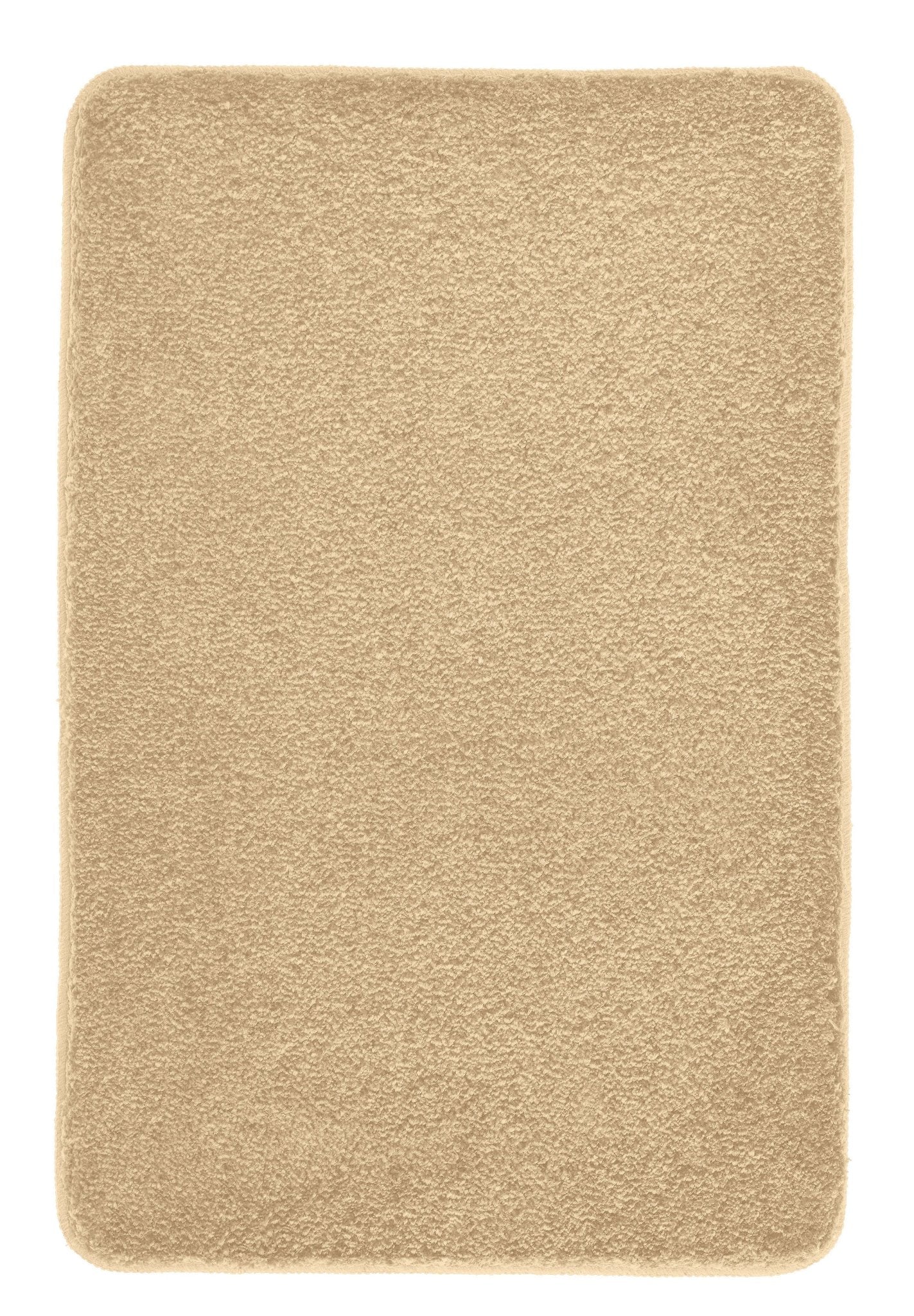 Rechteckiger, beiger Badematte mit hohem, weichem Flor von oben gesehen