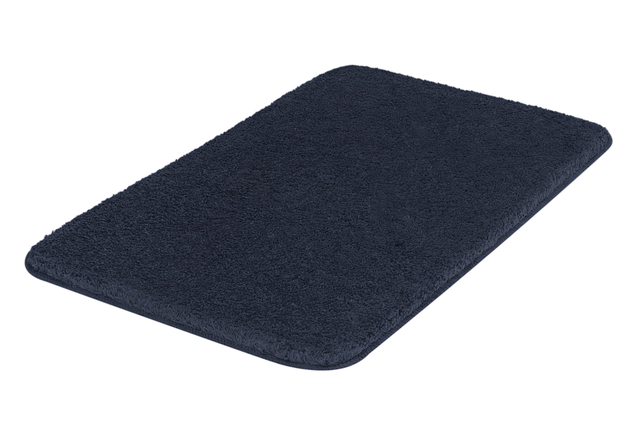 Rechteckige, dunkelblaue Badematte mit weicher, flauschiger Oberfläche