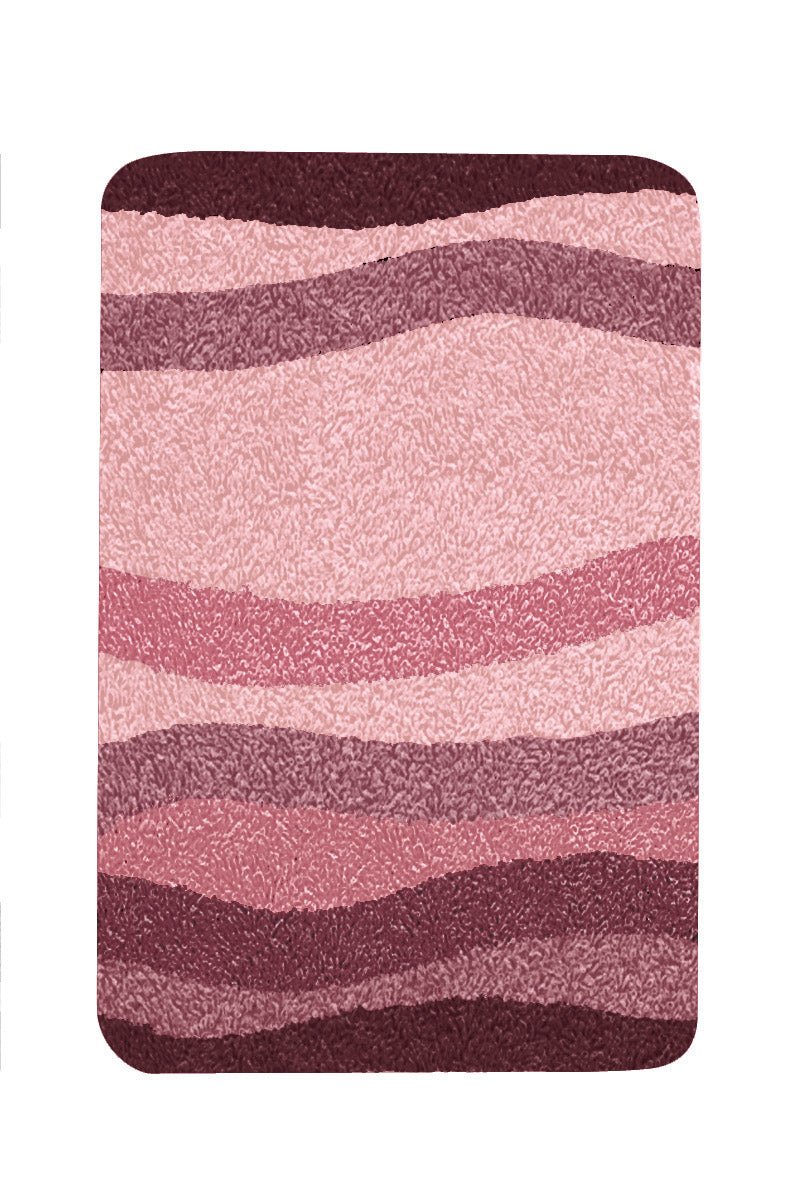 Badteppich MIAMI Beere 60 x 90 cm mit welligem Streifenmuster in Beere und Rosa.