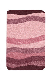 Badteppich MIAMI Beere 65 x 115 cm zeigt welliges Streifenmuster in Rosa- und Beerentönen.