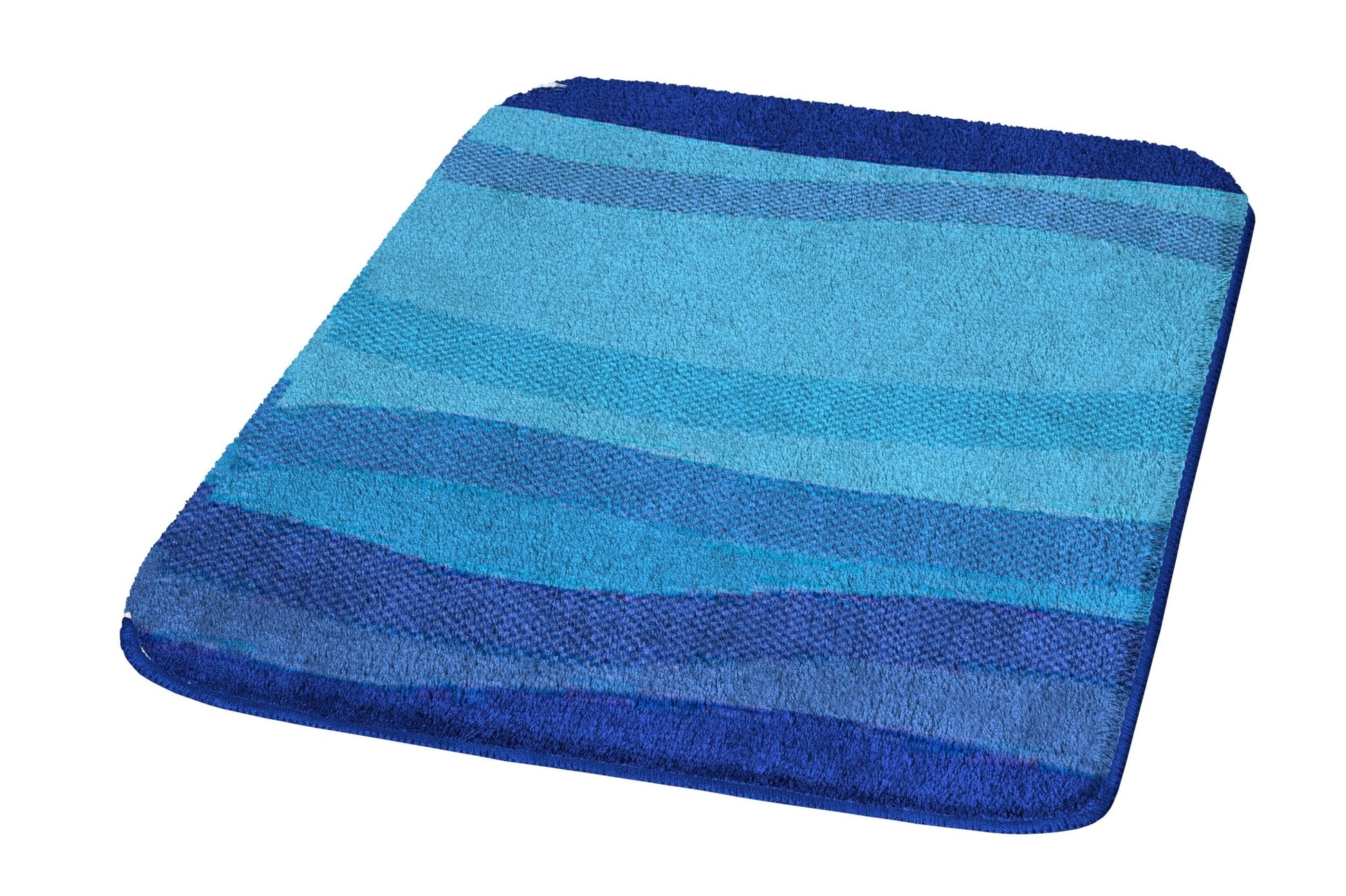 Badteppich MIAMI in Himmelblau 65 x 115 cm liegt rechteckig mit Farbverlauf auf dem Boden.