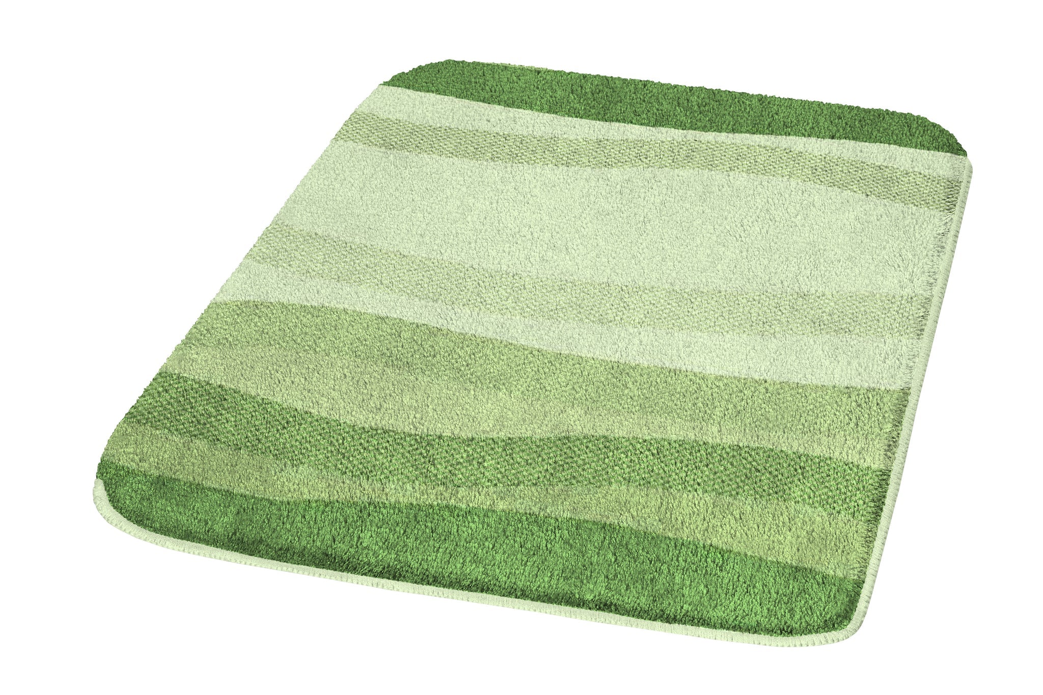 Badteppich MIAMI Minze 60 x 90 cm in Grüntönen mit Wellenmuster liegt auf hellem Untergrund.