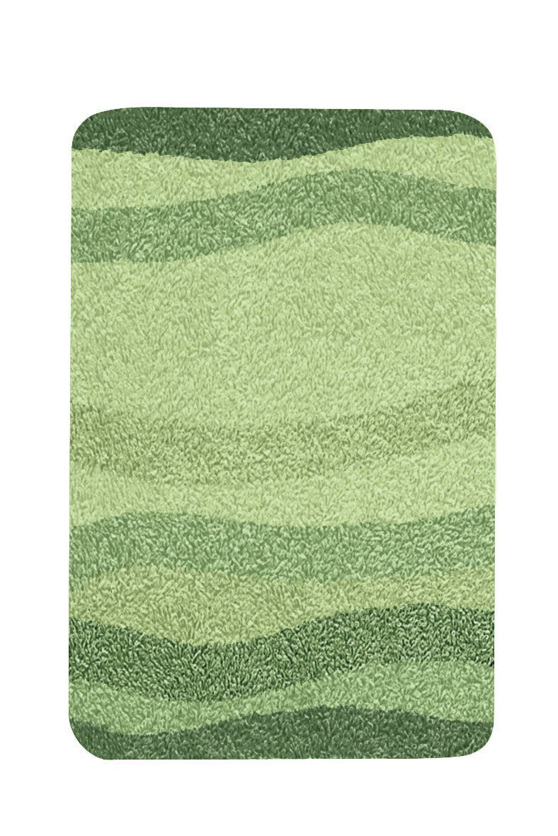 Badteppich MIAMI Minze 60 x 90 cm mit welligem Streifenmuster in verschiedenen Grüntönen.