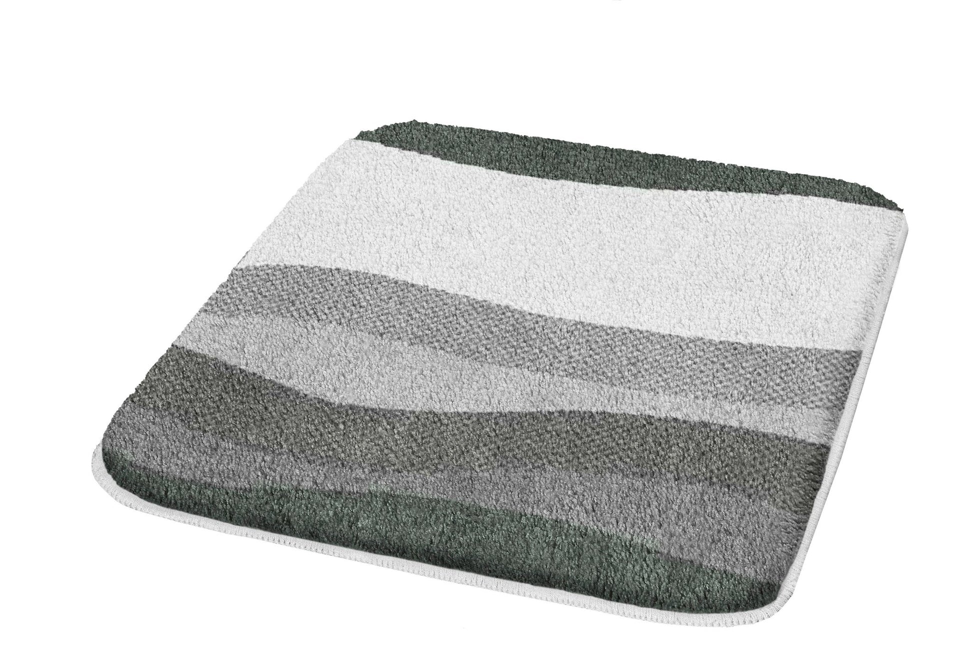 Badteppich MIAMI Schiefer 50 x 60 cm mit welligen Streifen in Grau und Grün von schräg oben.