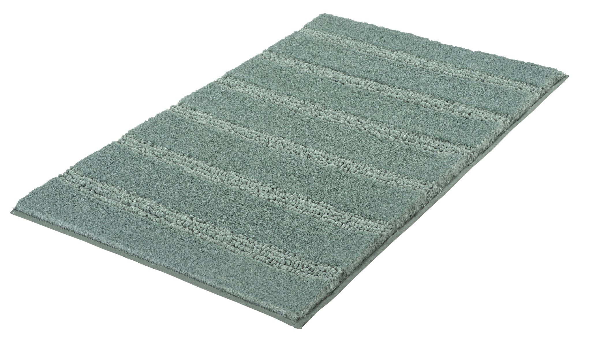Rechteckiger hellgrüner Badteppich mit breiten, strukturierten Streifen