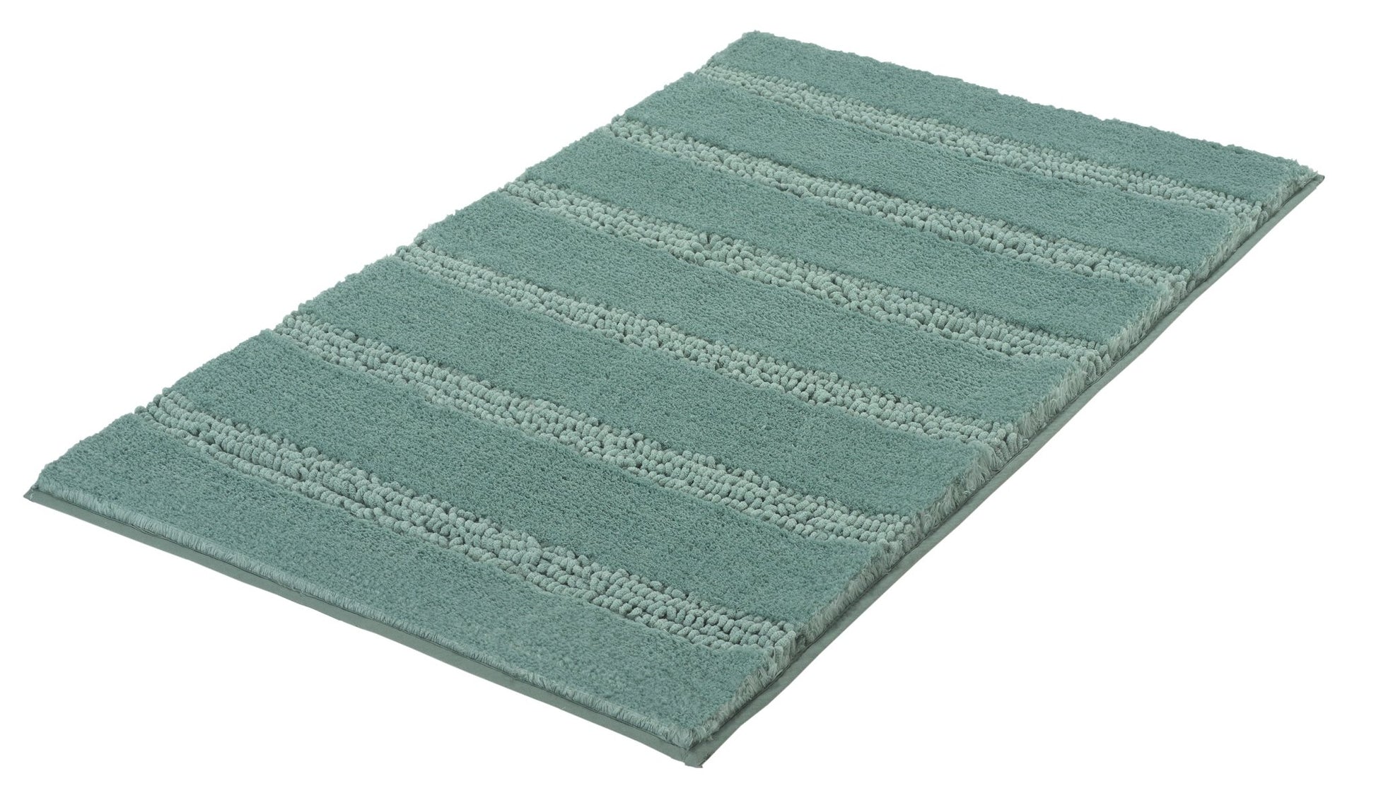 Mintgrüne rechteckige Badematte mit breiten, flauschigen Streifen