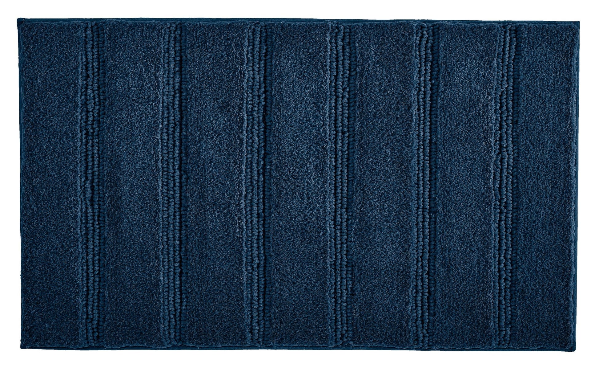 Dunkelblaue rechteckige Badematte mit breiten, erhabenen Streifen