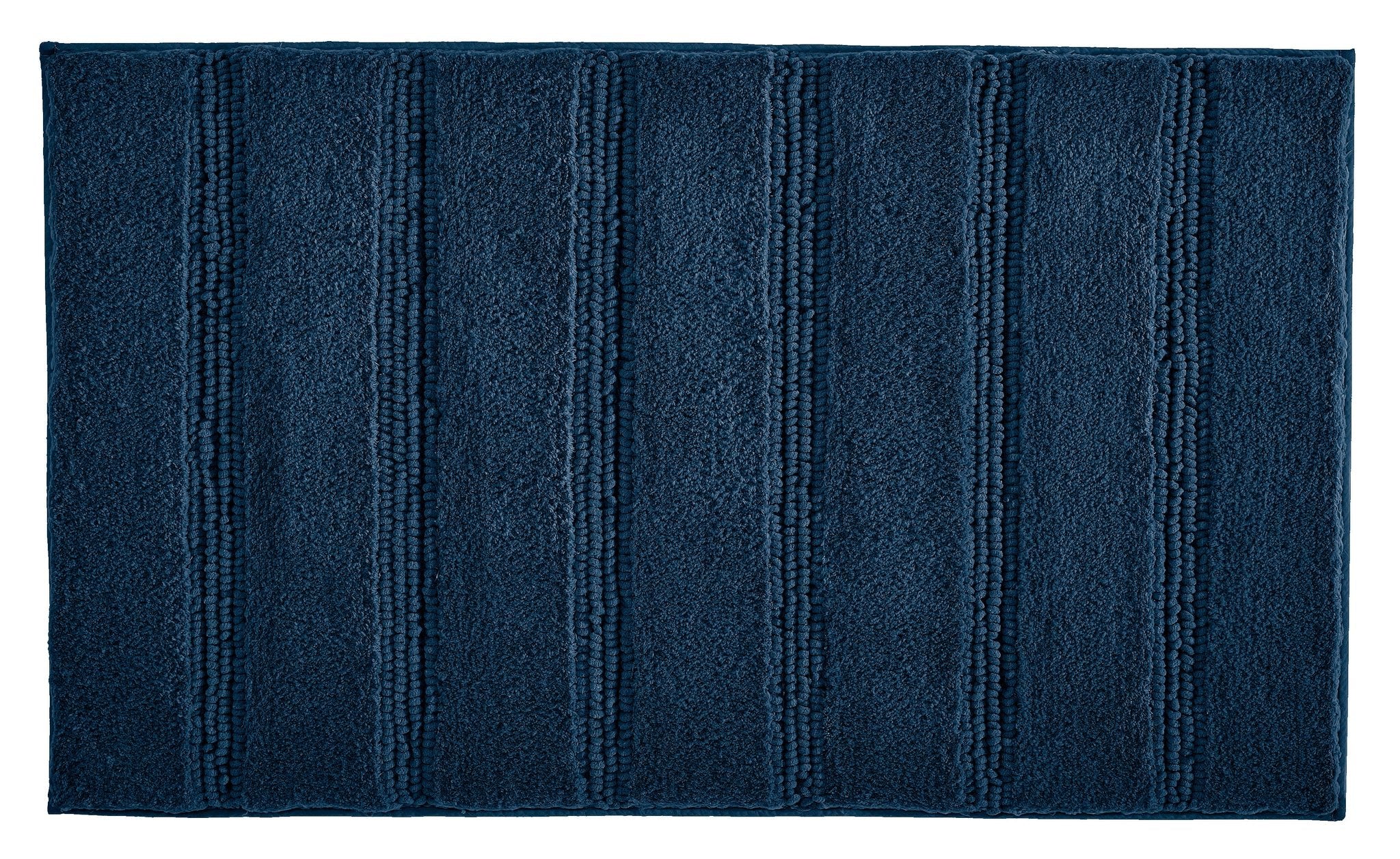 Dunkelblaue rechteckige Badematte mit breiten, erhabenen Streifen