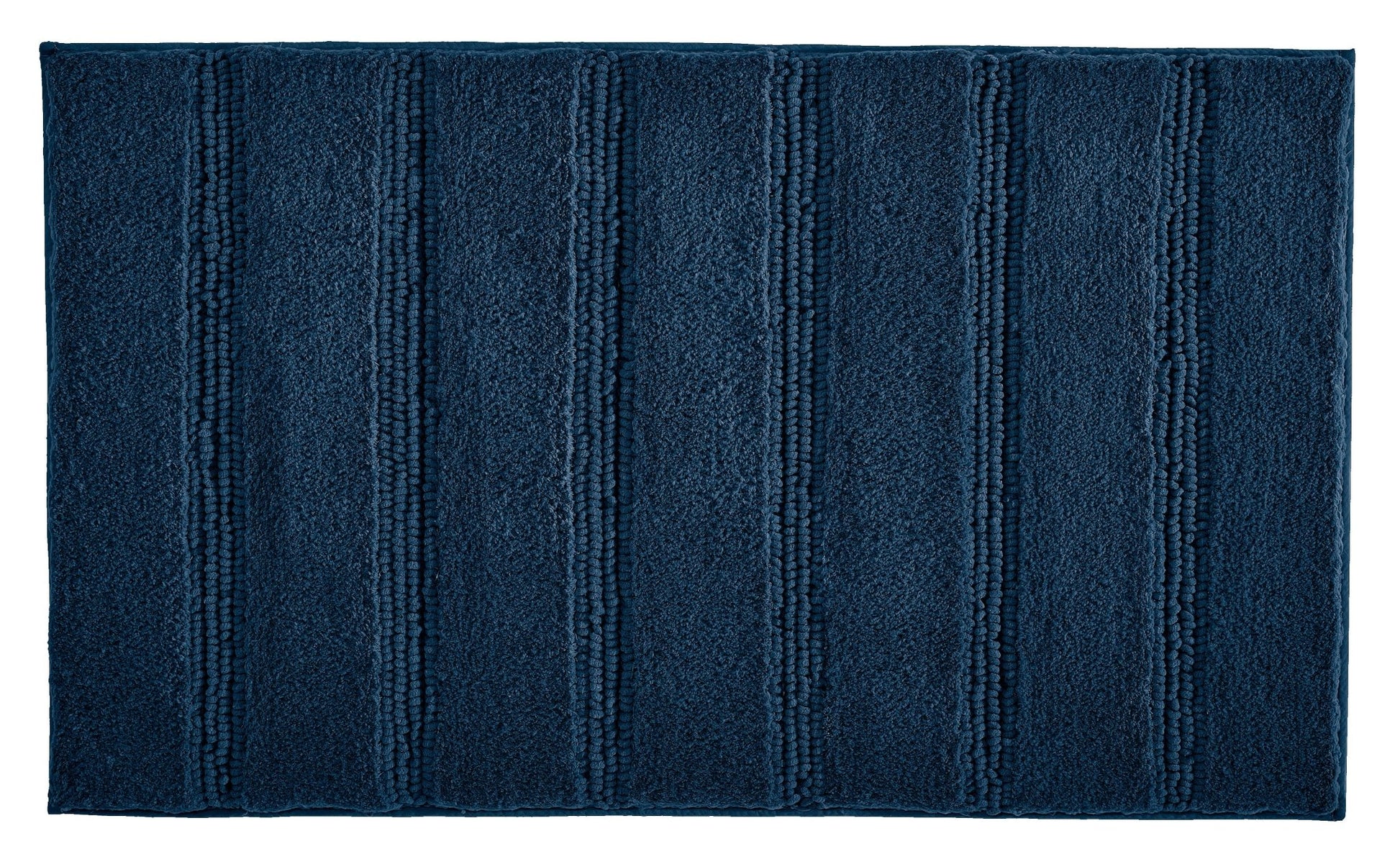 Dunkelblauer rechteckiger Badevorleger mit strukturierten Streifen