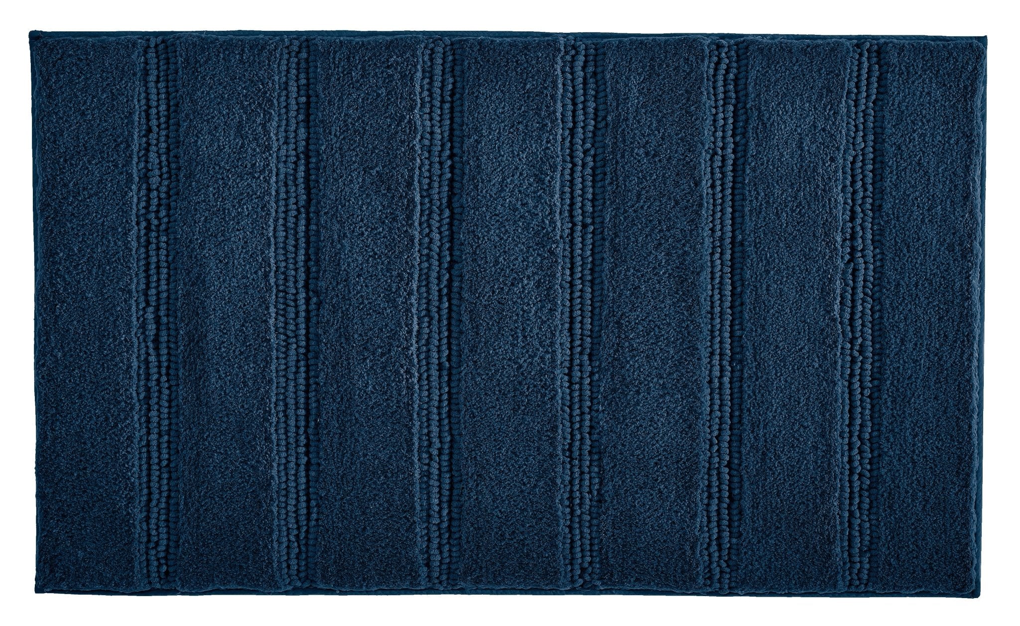 Dunkelblauer rechteckiger Badevorleger mit strukturierten Streifen